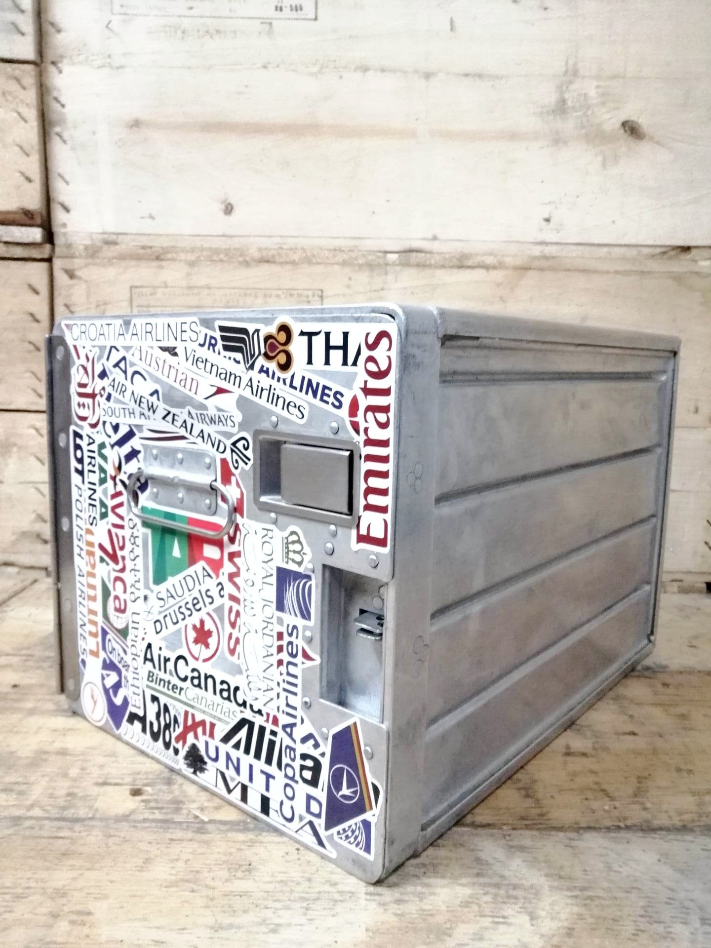 Original Vintage Airline Galley Box - Aircraft Container - World Airlines Logos Design - Sabena - 2 Drawers Included