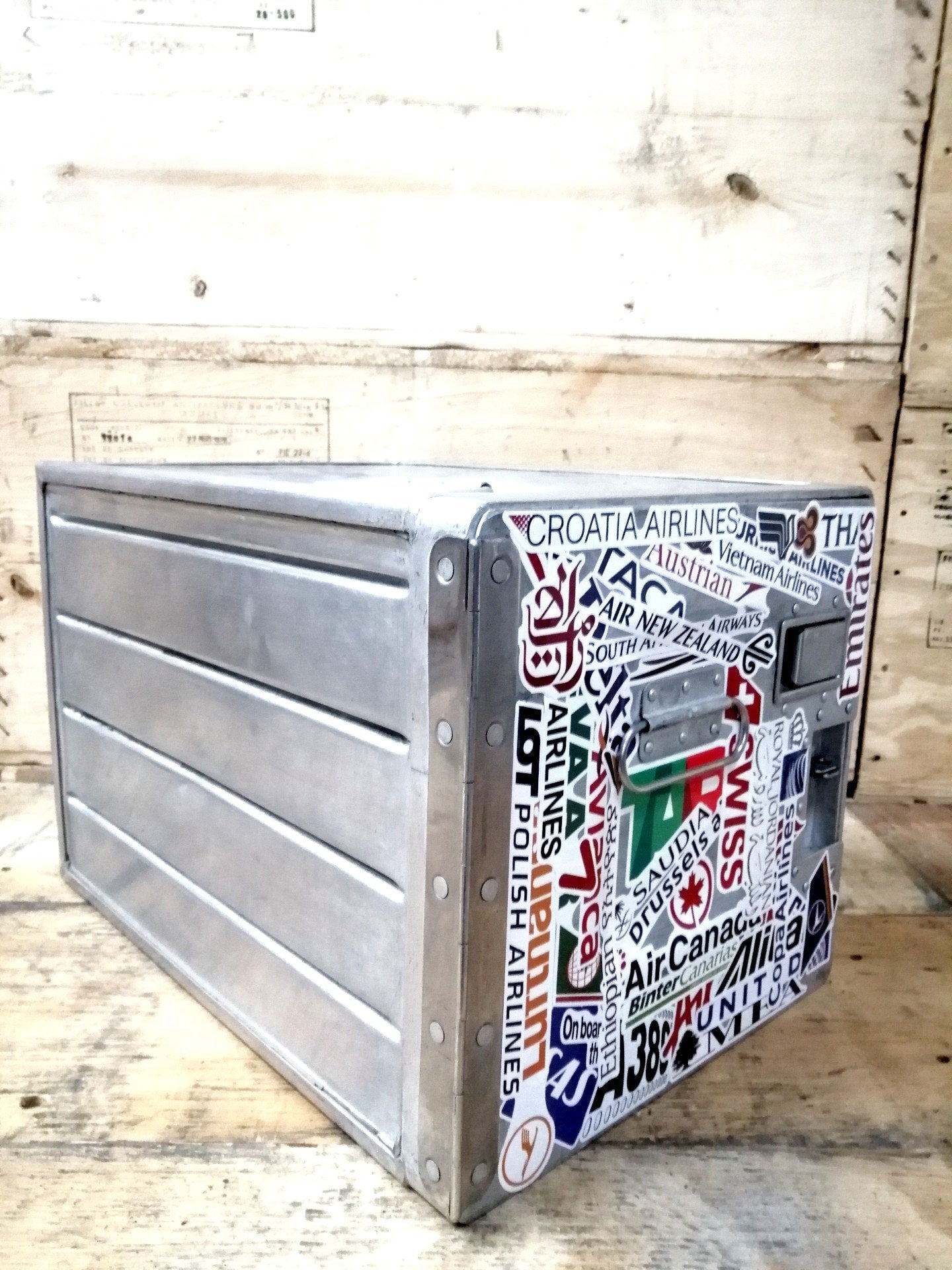 Original Vintage Airline Galley Box - Aircraft Container - World Airlines Logos Design - Sabena - 2 Drawers Included