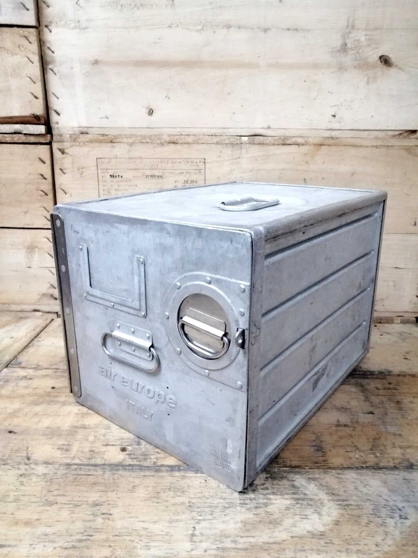 Air Europe (Italy) Original Vintage Airline Galley Box, Aircraft Storage Container, Industrial Cabinet, Night Stand