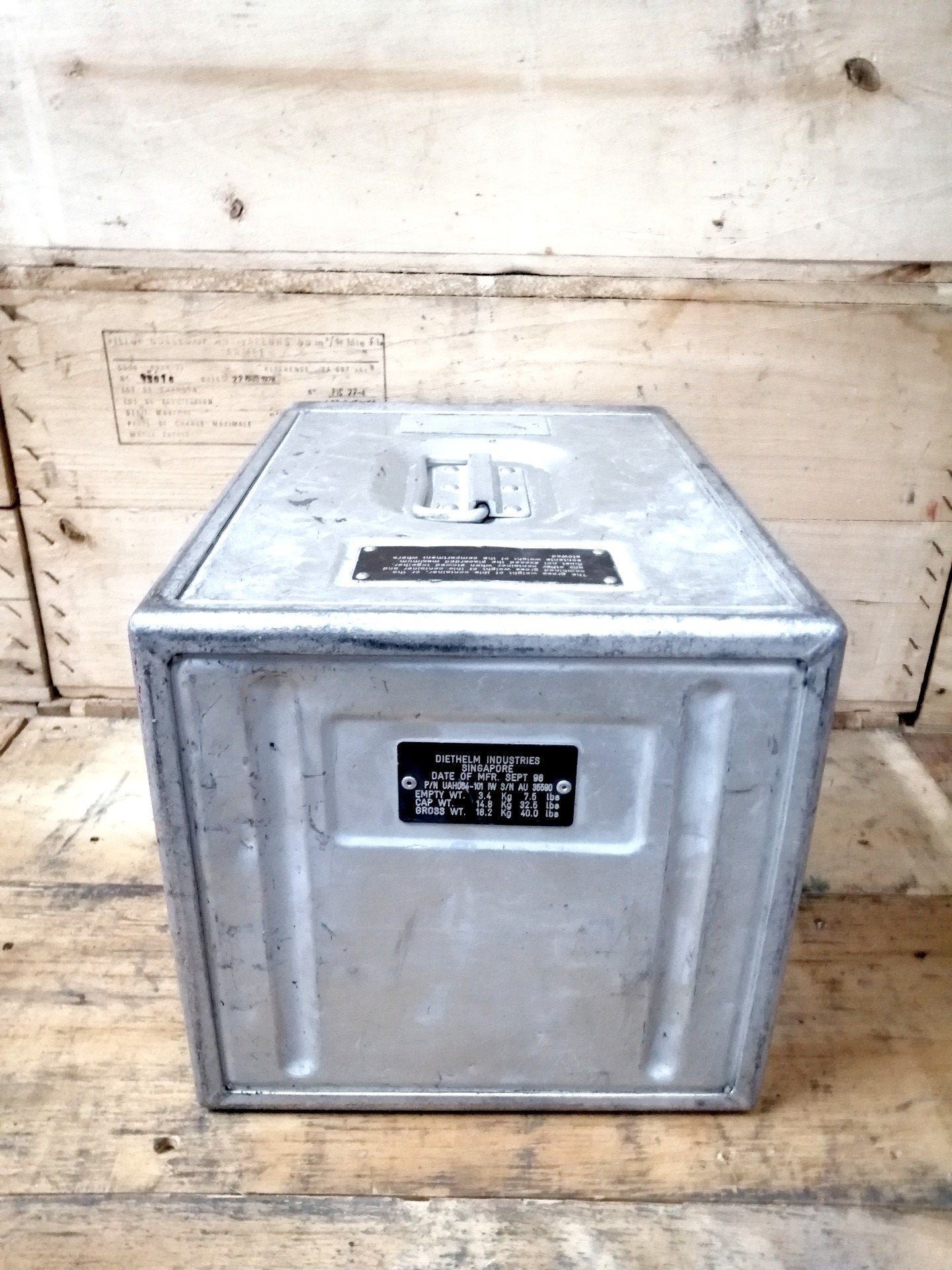 AOM French Airlines Original Vintage Airline Galley Box, Aircraft Storage Container, Cabinet, Nightstand