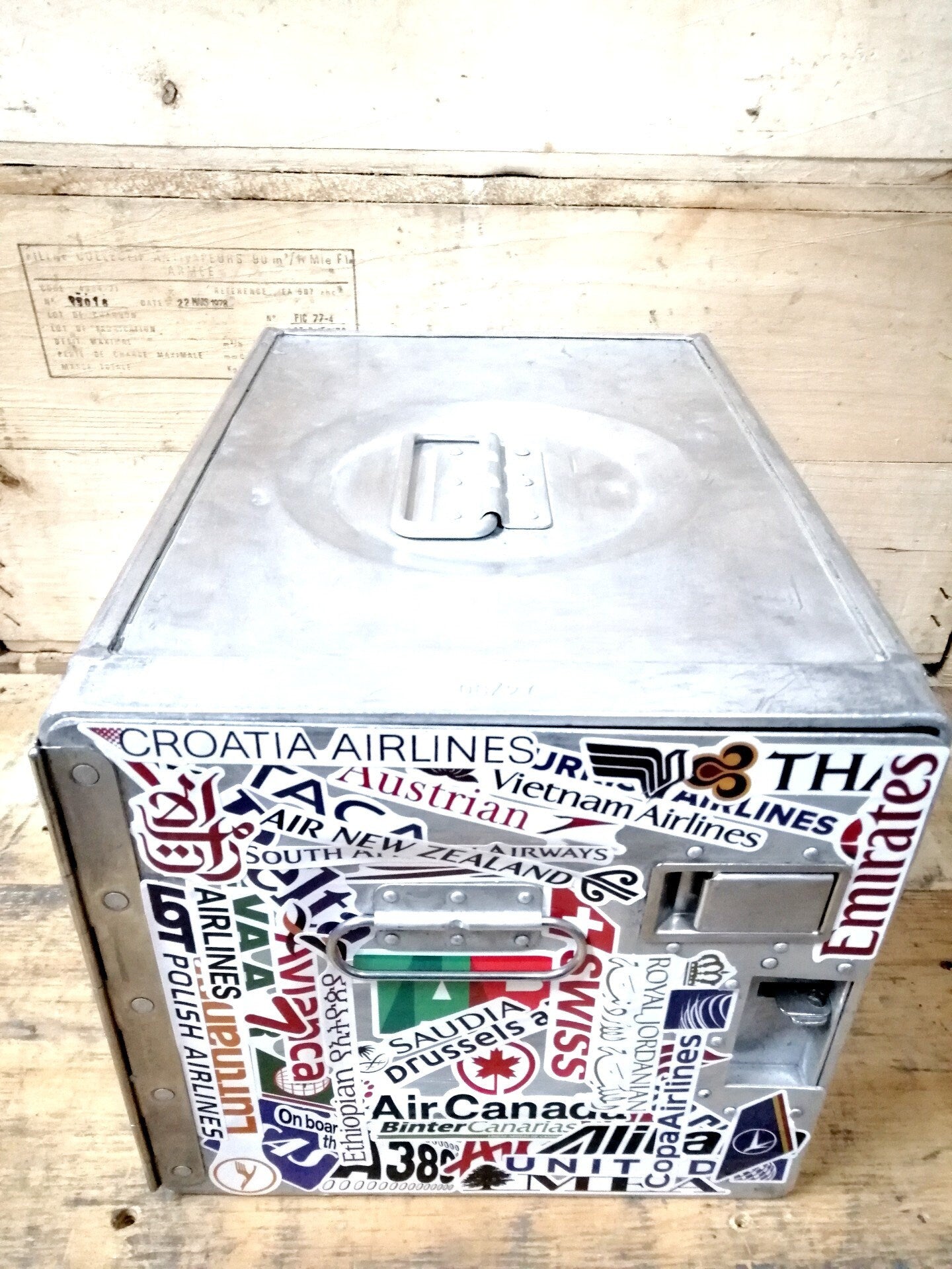 Original Vintage Airline Galley Box - Aircraft Container - World Airlines Logos Design - Sabena - 2 Drawers Included