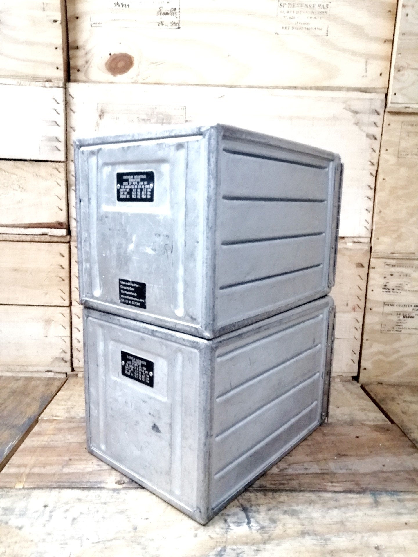 Lot of 2 Sabena Original Vintage Airline Galley Boxes, Aircraft Storage Containers, Industrial Cabinet