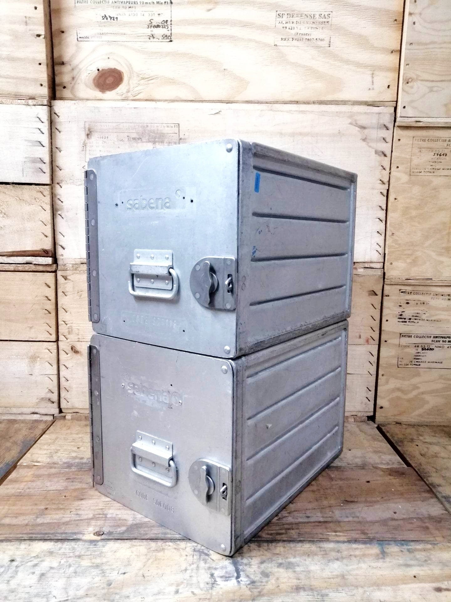 Lot of 2 Sabena Original Vintage Airline Galley Boxes, Aircraft Storage Containers, Industrial Cabinet