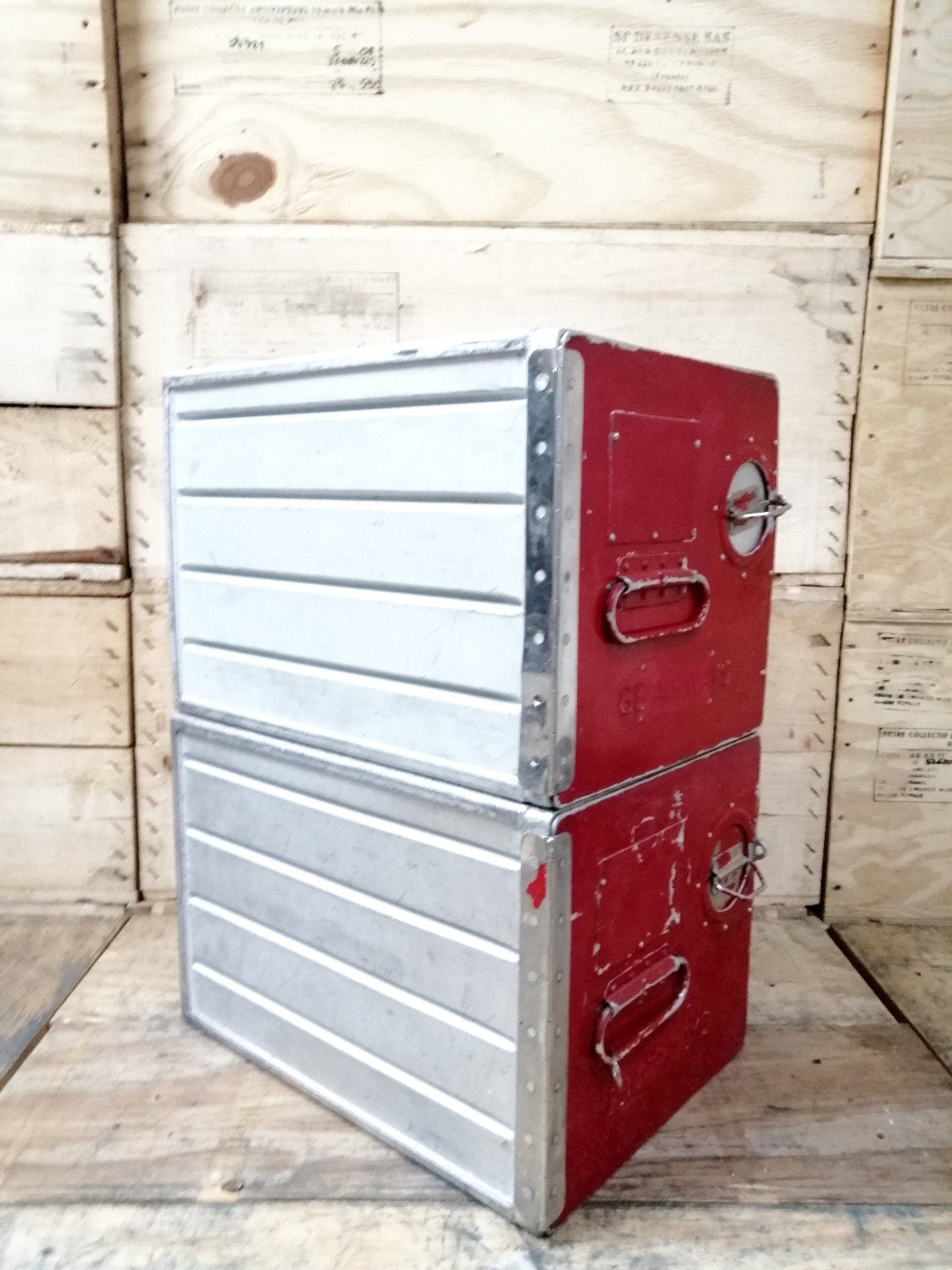 Lot of 2 GB Airways Original Vintage Airline Galley Boxes, Aircraft Storage Containers, Industrial Cabinet