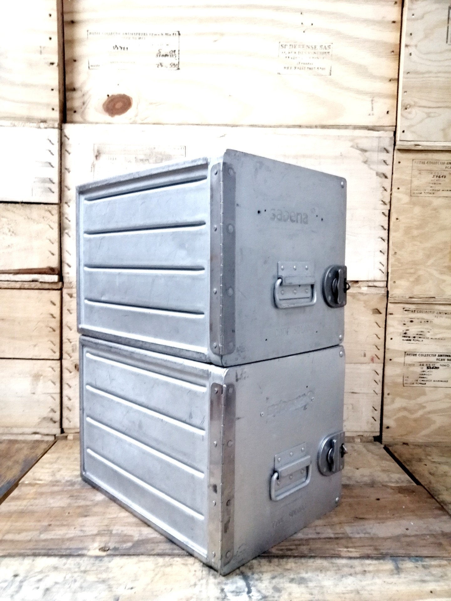 Lot of 2 Sabena Original Vintage Airline Galley Boxes, Aircraft Storage Containers, Industrial Cabinet