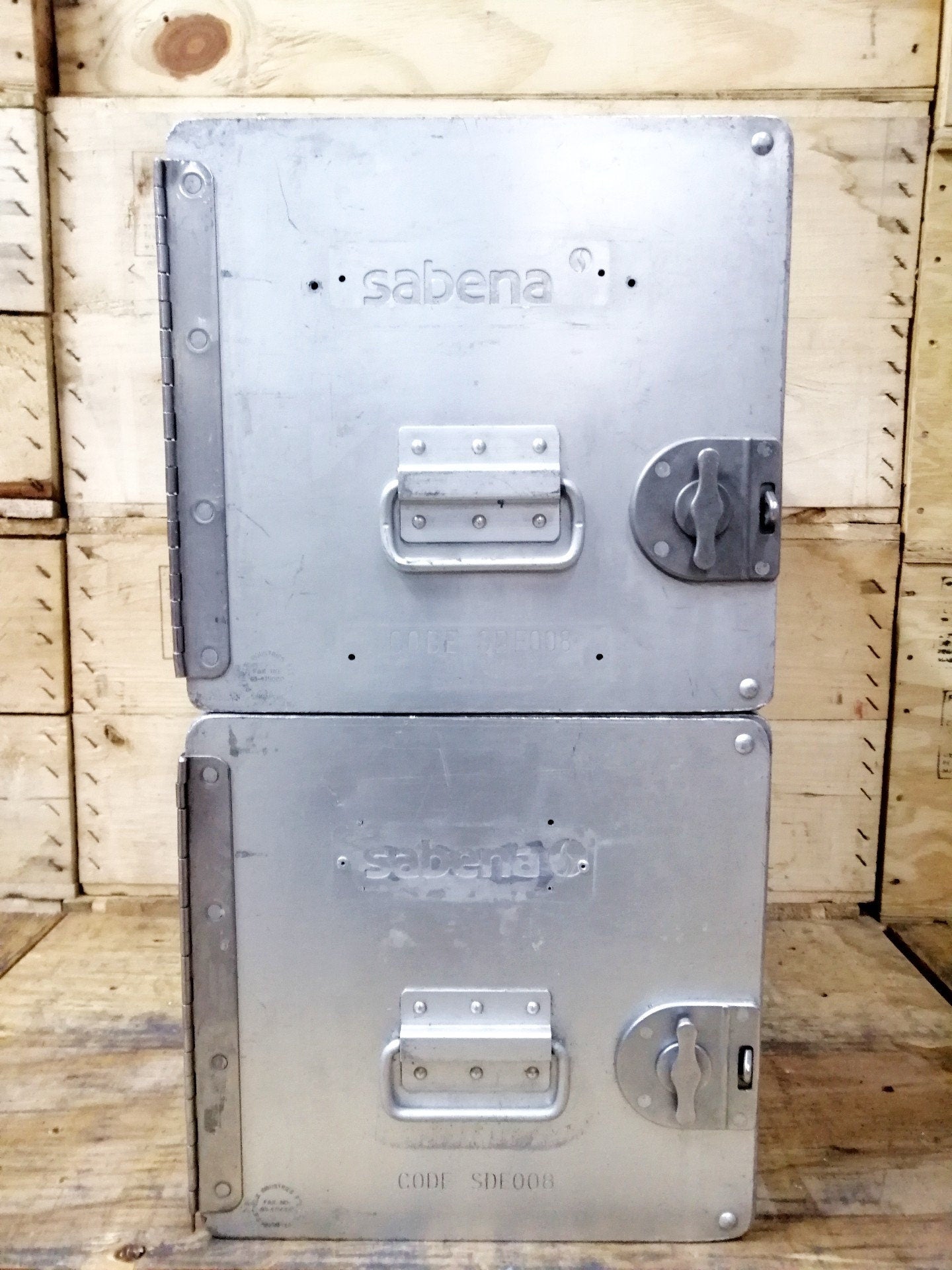 Lot of 2 Sabena Original Vintage Airline Galley Boxes, Aircraft Storage Containers, Industrial Cabinet