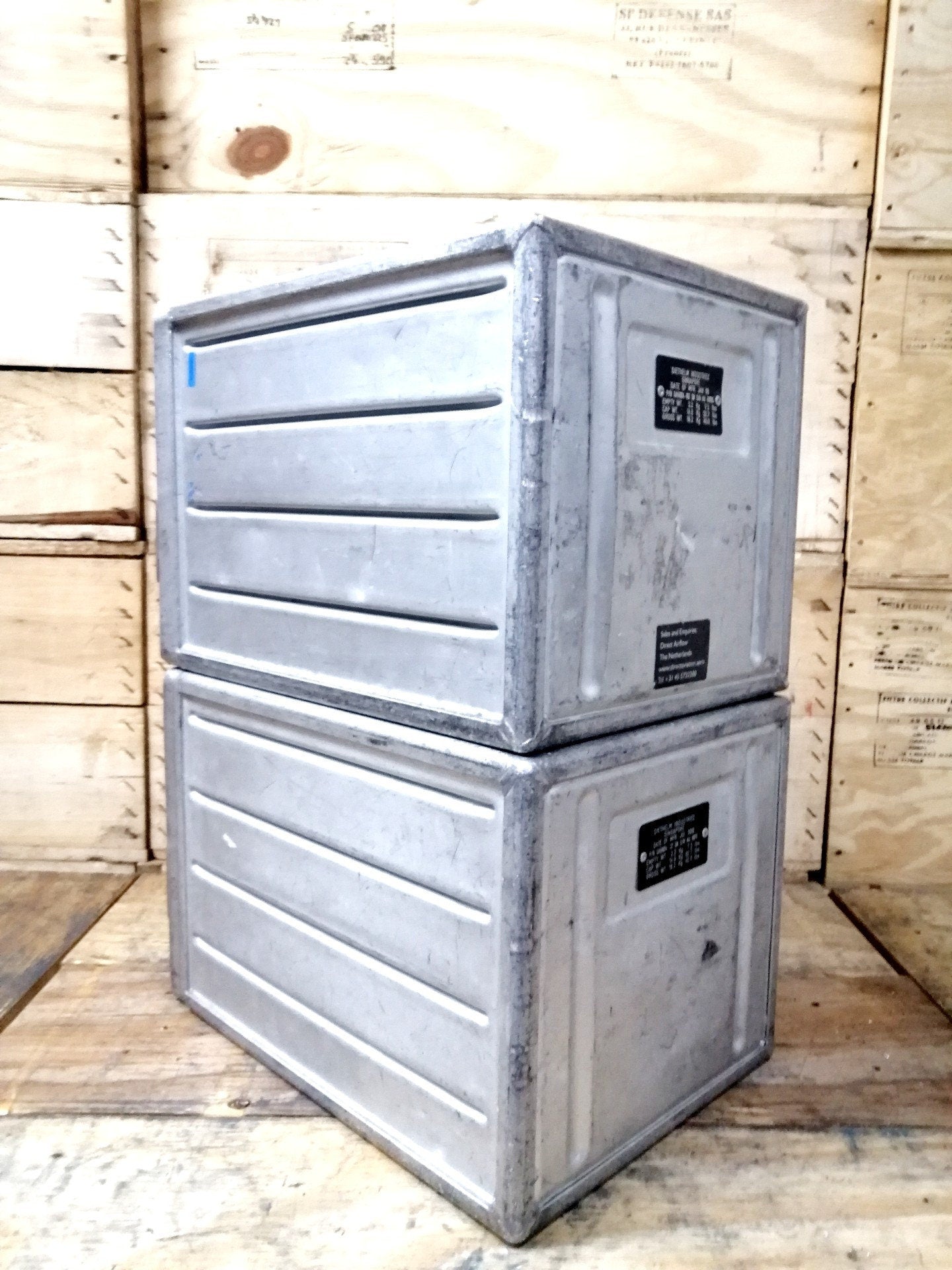 Lot of 2 Sabena Original Vintage Airline Galley Boxes, Aircraft Storage Containers, Industrial Cabinet