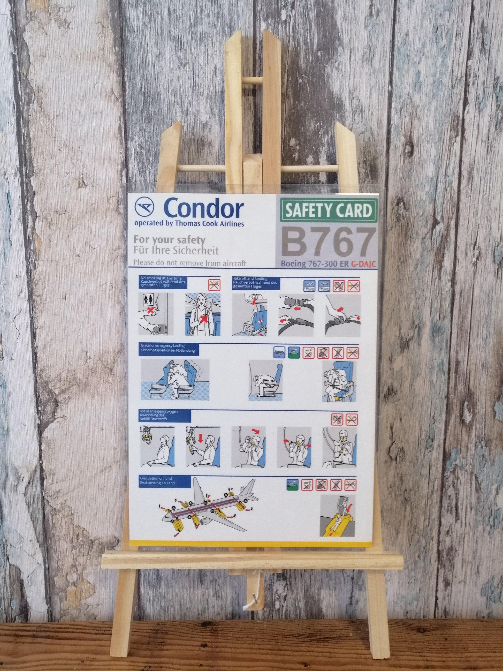 Original Safety Card Boeing 767 Condor - Thomas Cook - Reg Number G-DAJC