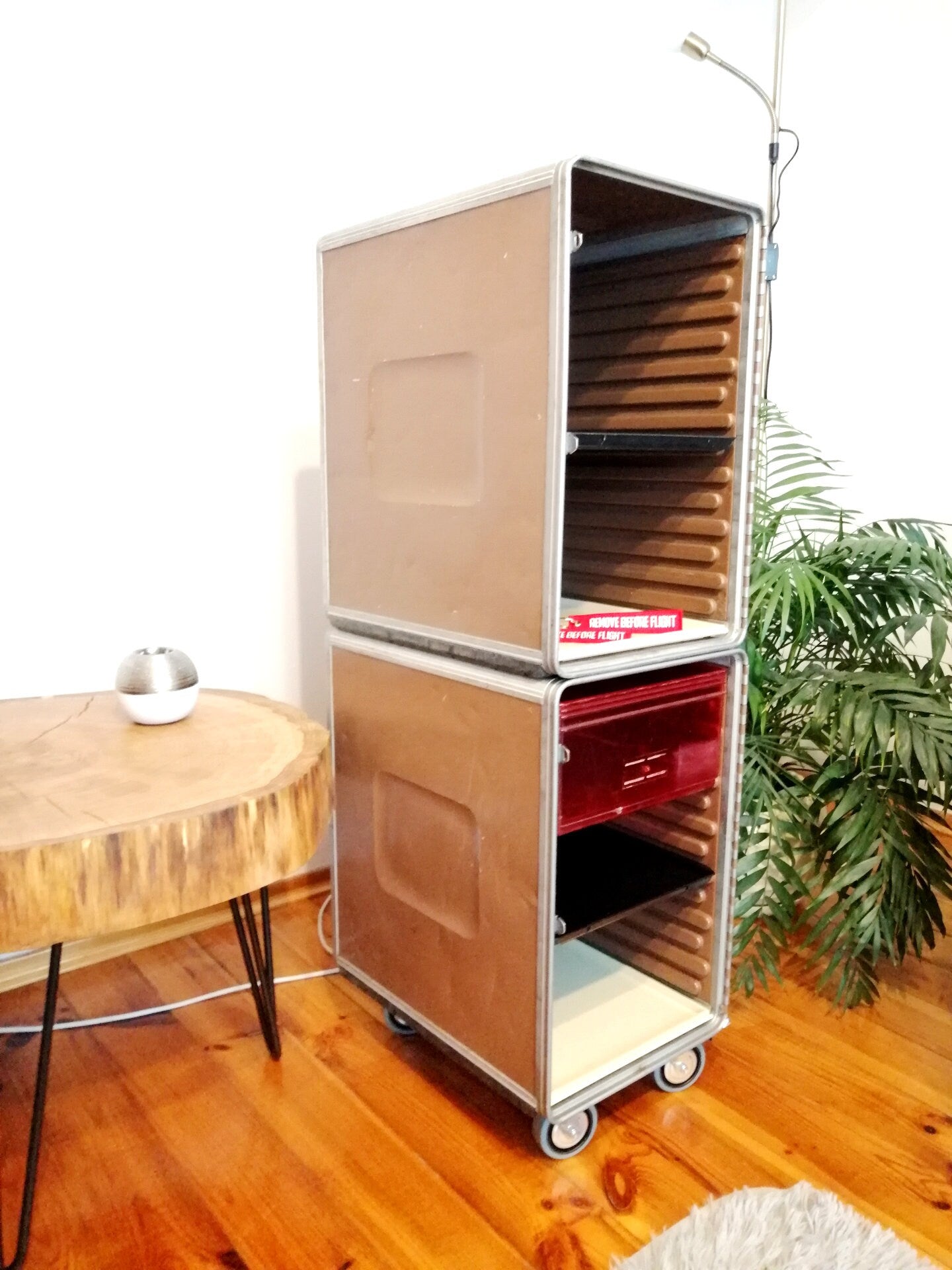 Swiss Air Trolley, Airline Cart - Made of Original Airline Galley Storage Boxes - Cabinet, Storage Unit, Bar
