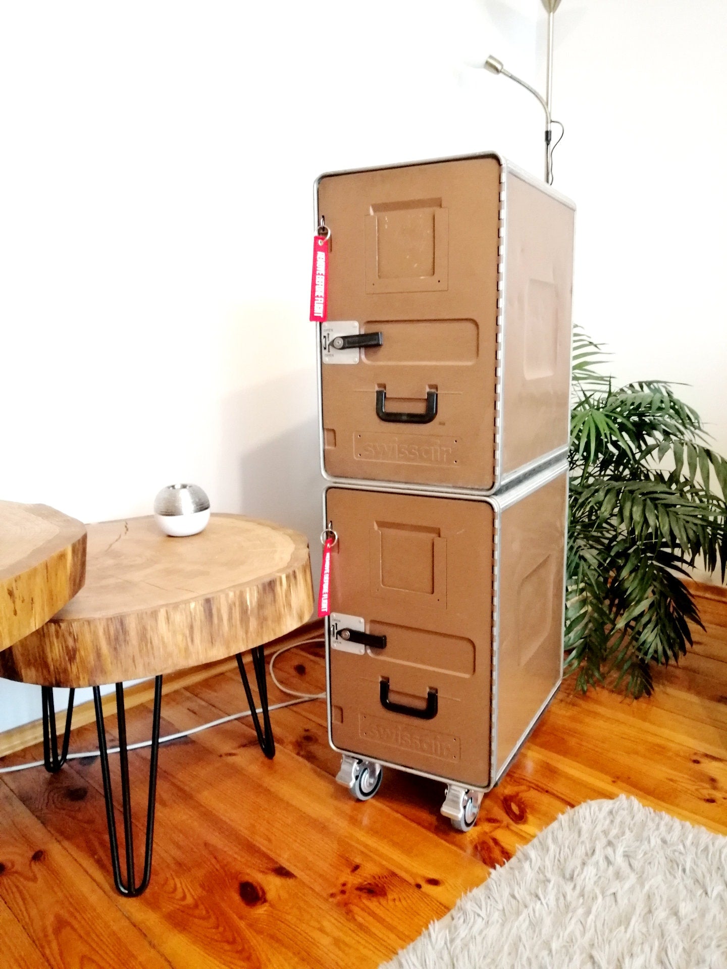 Swiss Air Trolley, Airline Cart - Made of Original Airline Galley Storage Boxes - Cabinet, Storage Unit, Bar