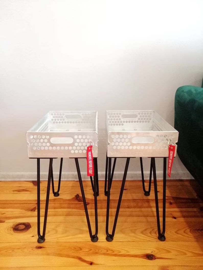 Aircraft Side Table, Aviation Storage Table Box Made of Original Airline Galley Drawer, Storage Container