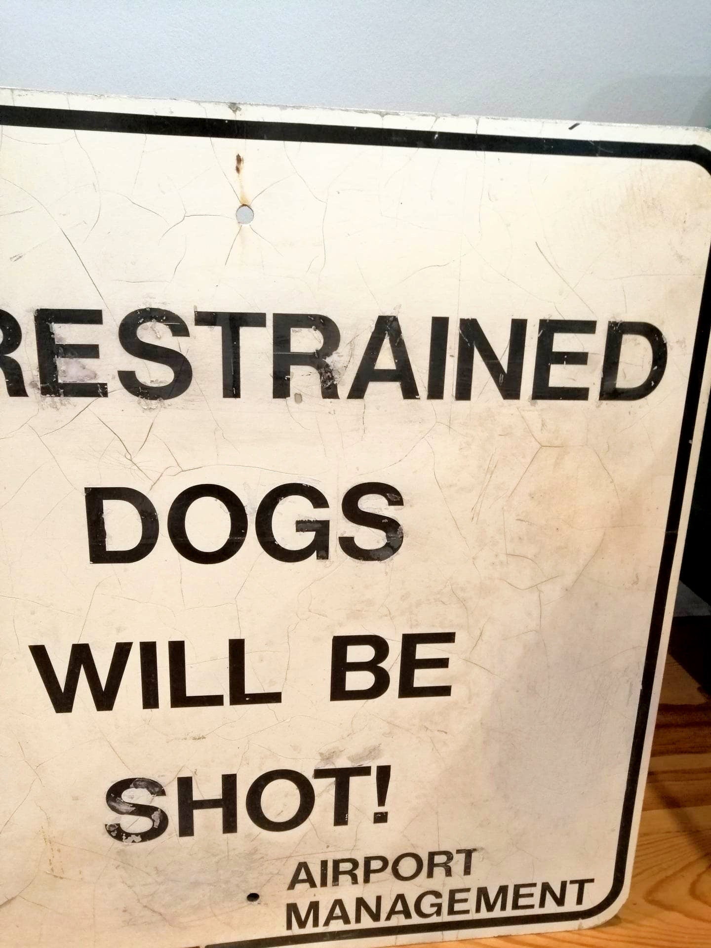 Unusual Vintage Airport Warning Sign - Unrestrained Dogs Will be Shot - Airport Management
