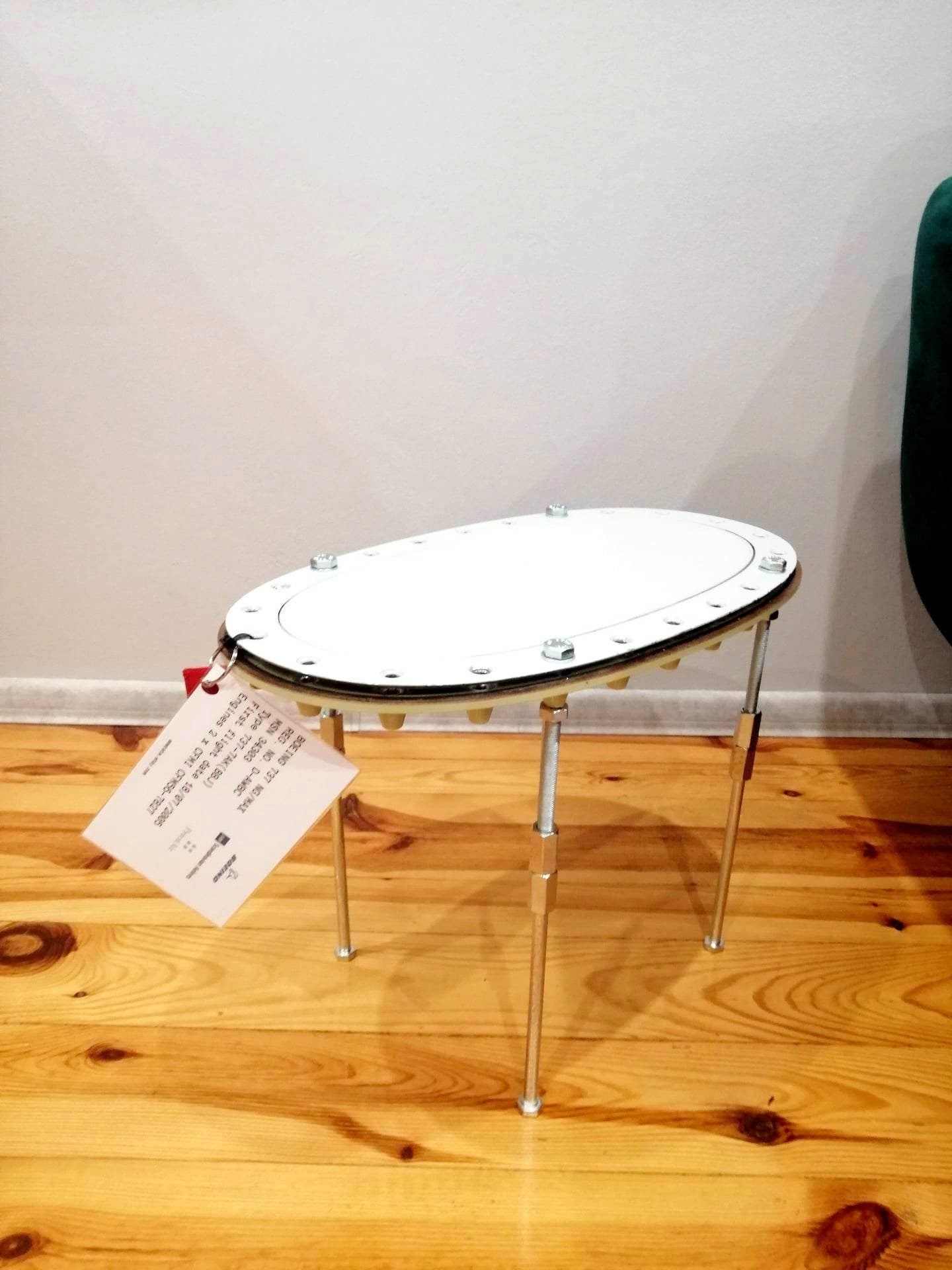 Aviation Side Table, Aircraft Coffee Table, Side Table Made of Boeing 737 Fuel Tank Door Panel - B737 - D-AWBC SAS / Privatair