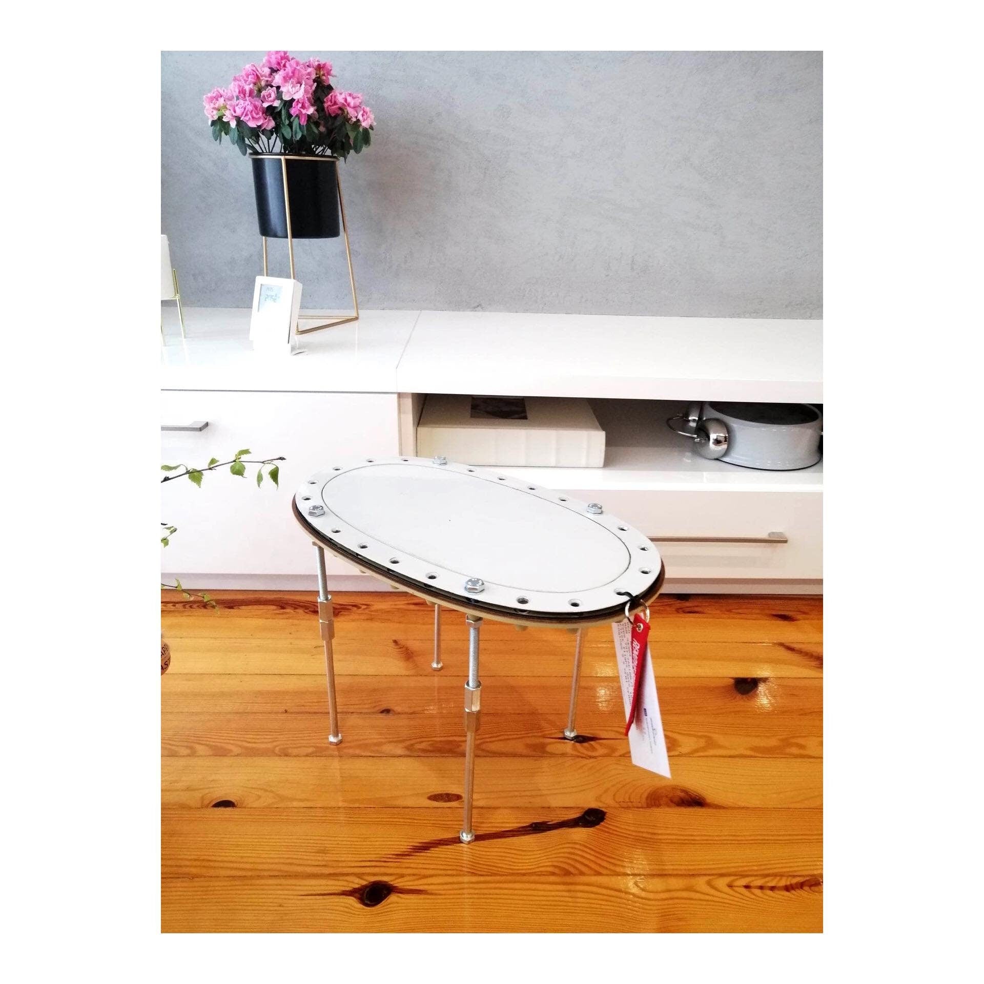 Aviation Side Table, Aircraft Coffee Table, Side Table Made of Boeing 737 Fuel Tank Door Panel - B737 - D-AWBC SAS / Privatair