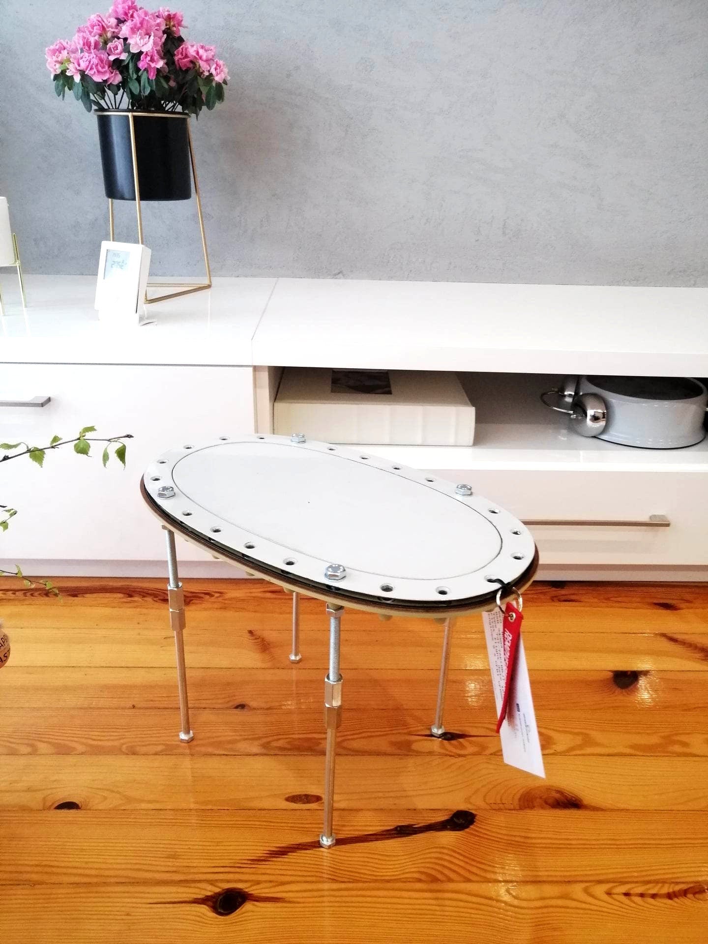 Aviation Side Table, Aircraft Coffee Table, Side Table Made of Boeing 737 Fuel Tank Door Panel - B737 - D-AWBC SAS / Privatair