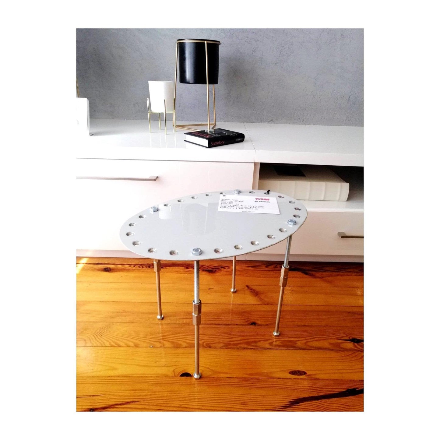 Aviation Side Table, Aircraft Coffee Tables Made of Airbus A319 Fuel Tank Door Panel