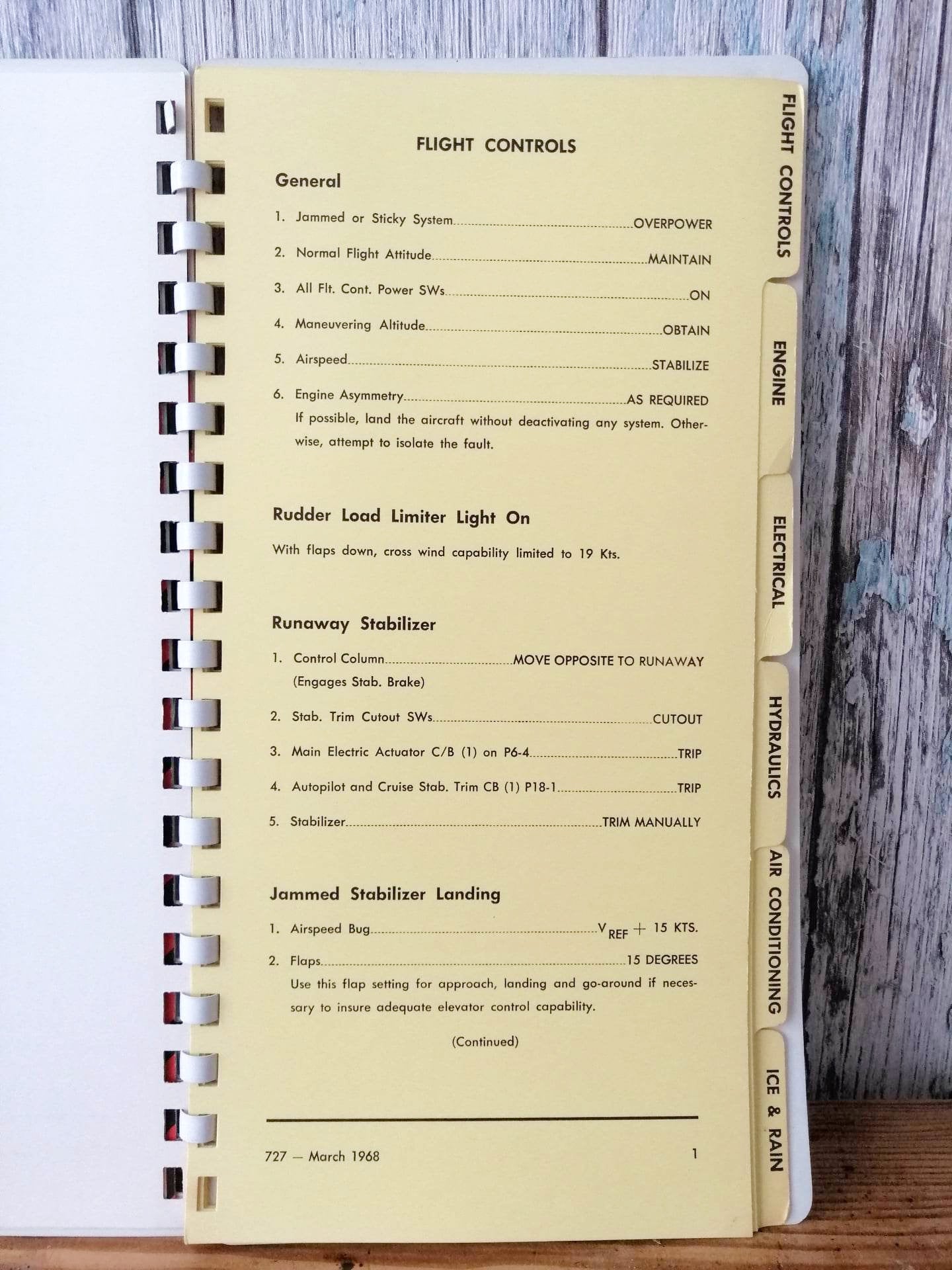 FAL Boeing 727 Original Emergency & Abnormal Checklist 1968