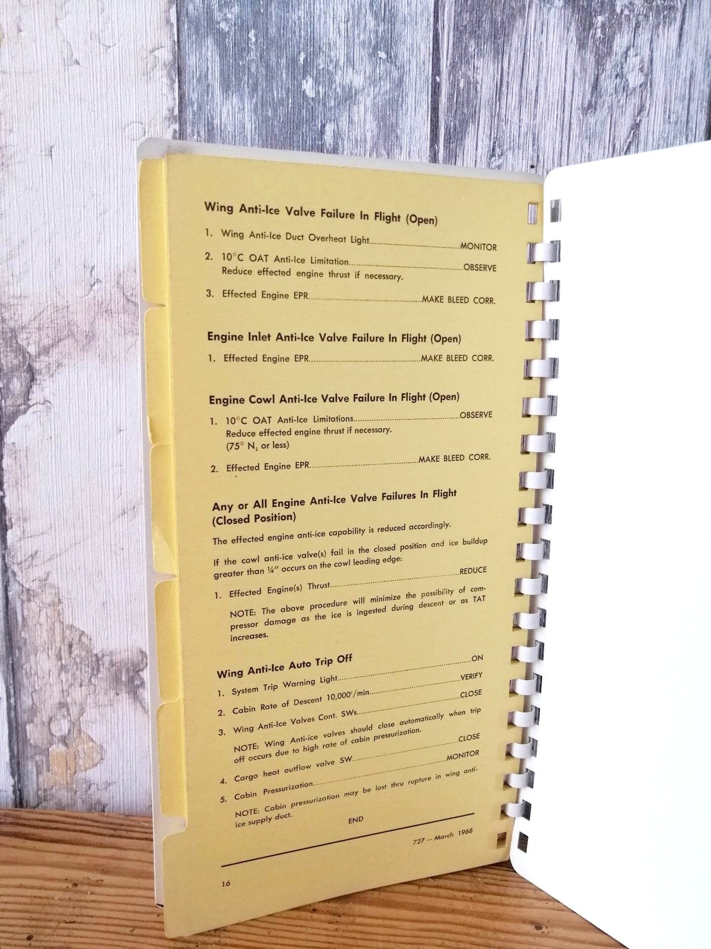 FAL Boeing 727 Original Emergency & Abnormal Checklist 1968