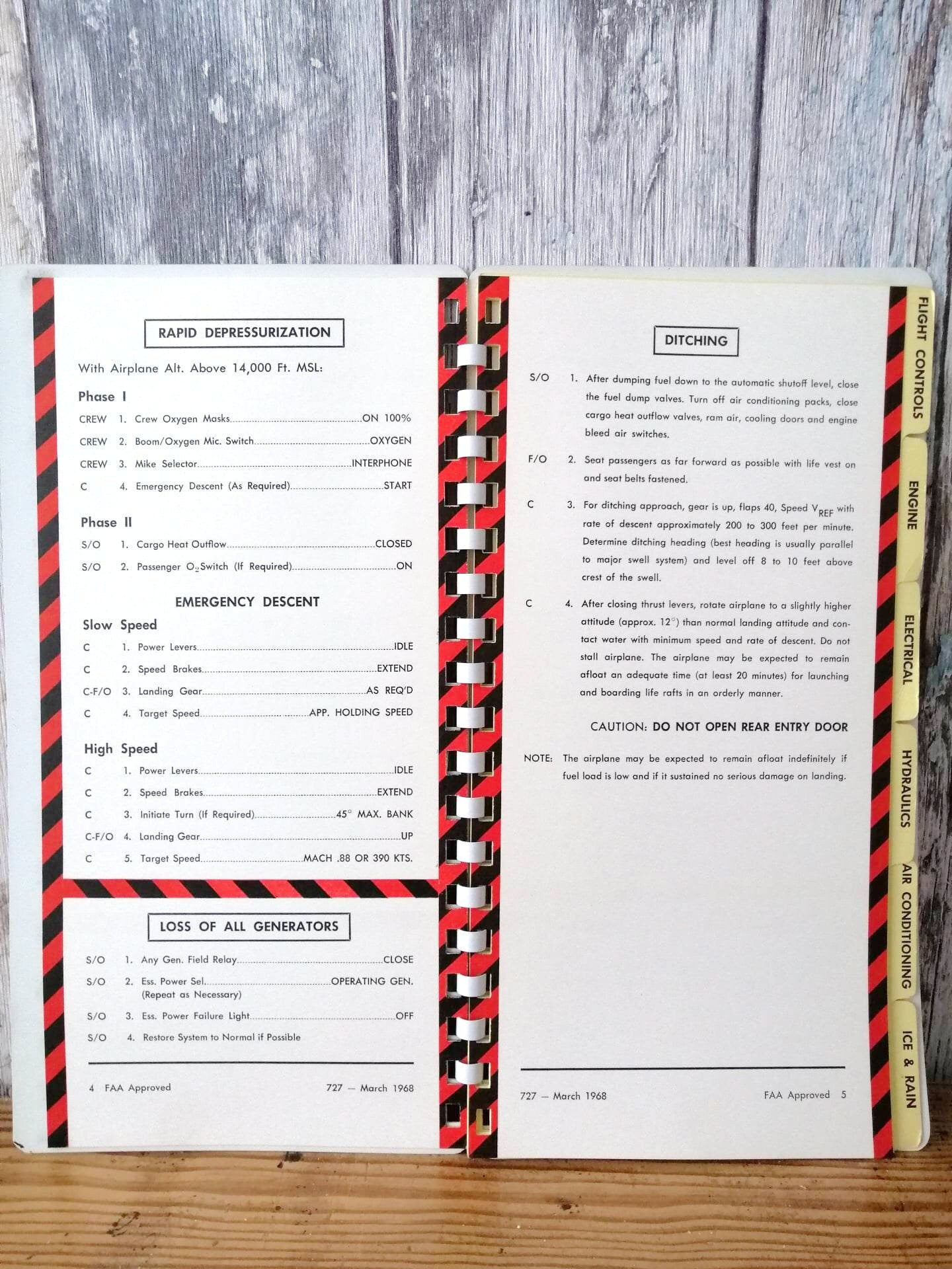 FAL Boeing 727 Original Emergency & Abnormal Checklist 1968