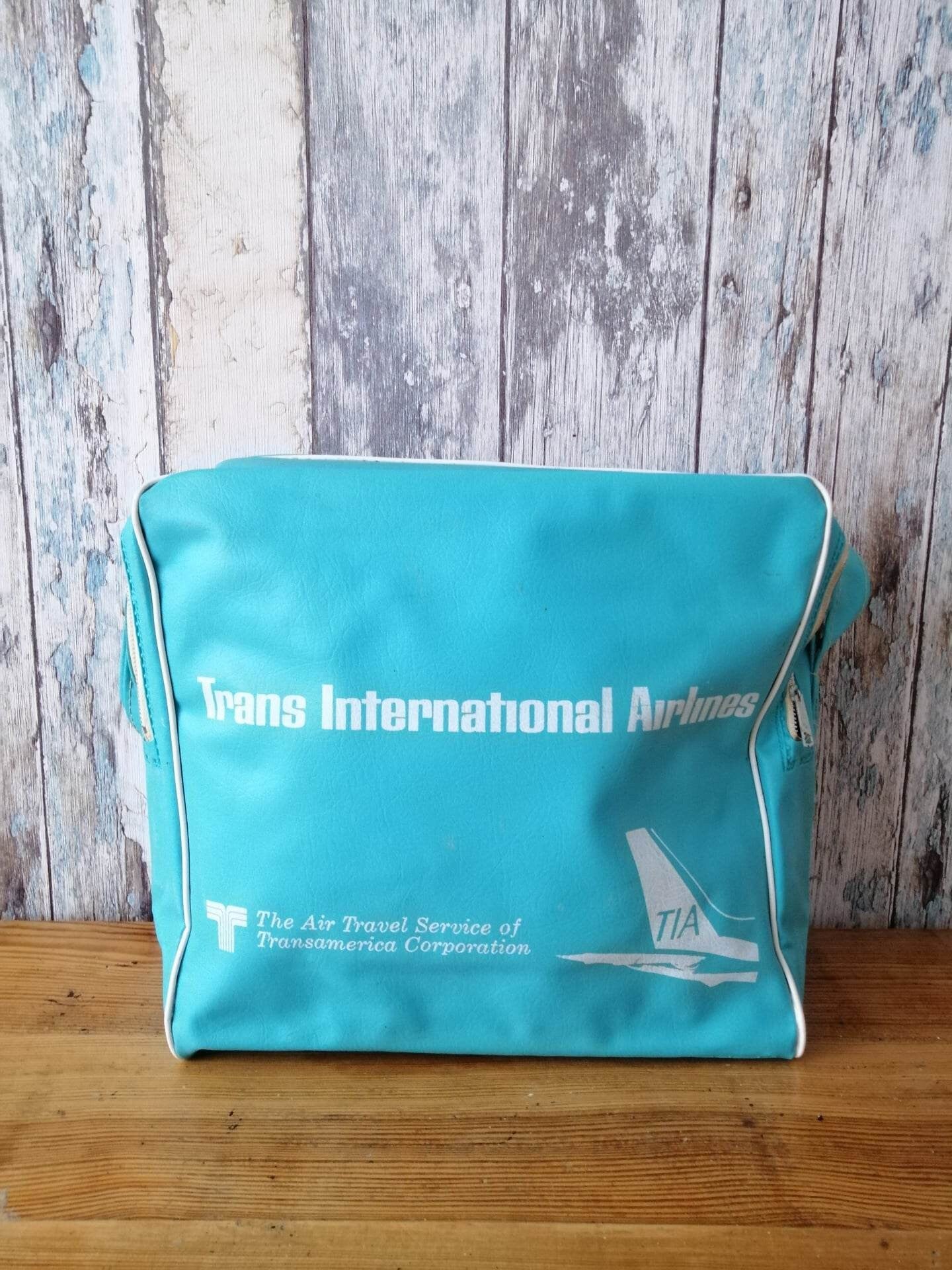 Vintage Trans International Airlines 1960s Flight Bag Carry On Bag - TIA Shoulder Bag