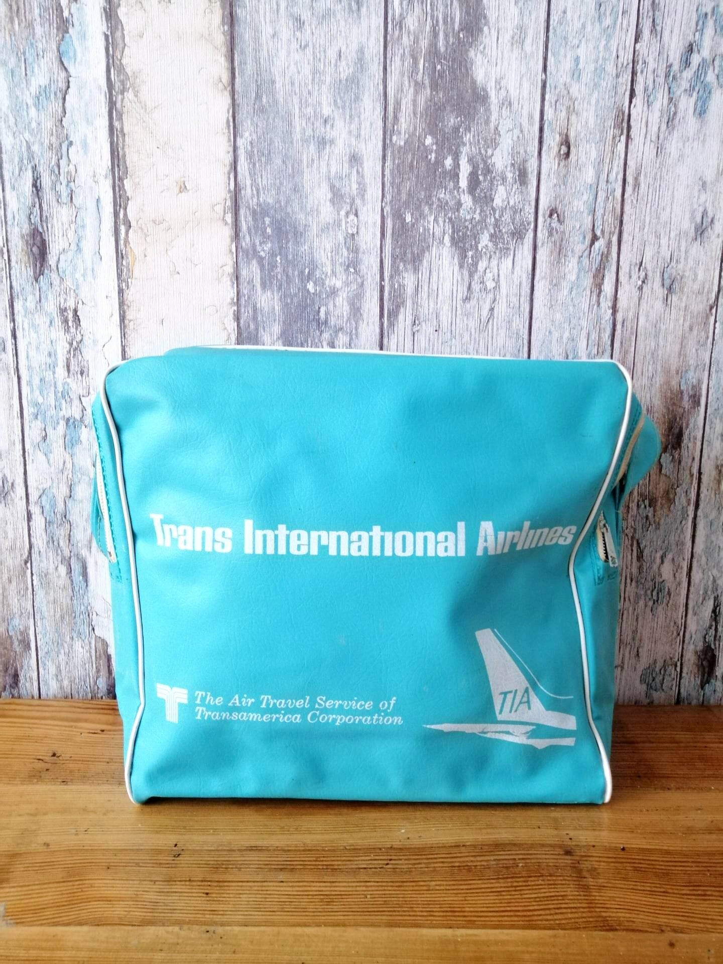Vintage Trans International Airlines 1960s Flight Bag Carry On Bag - TIA Shoulder Bag