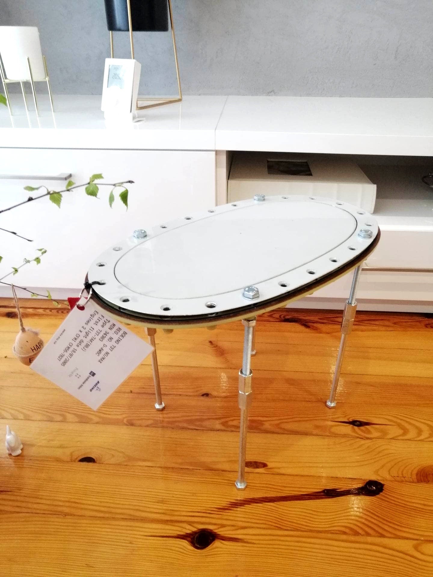 Aviation Side Table, Aircraft Coffee Table, Side Table Made of Boeing 737 Fuel Tank Door Panel - B737 - D-AWBC SAS / Privatair