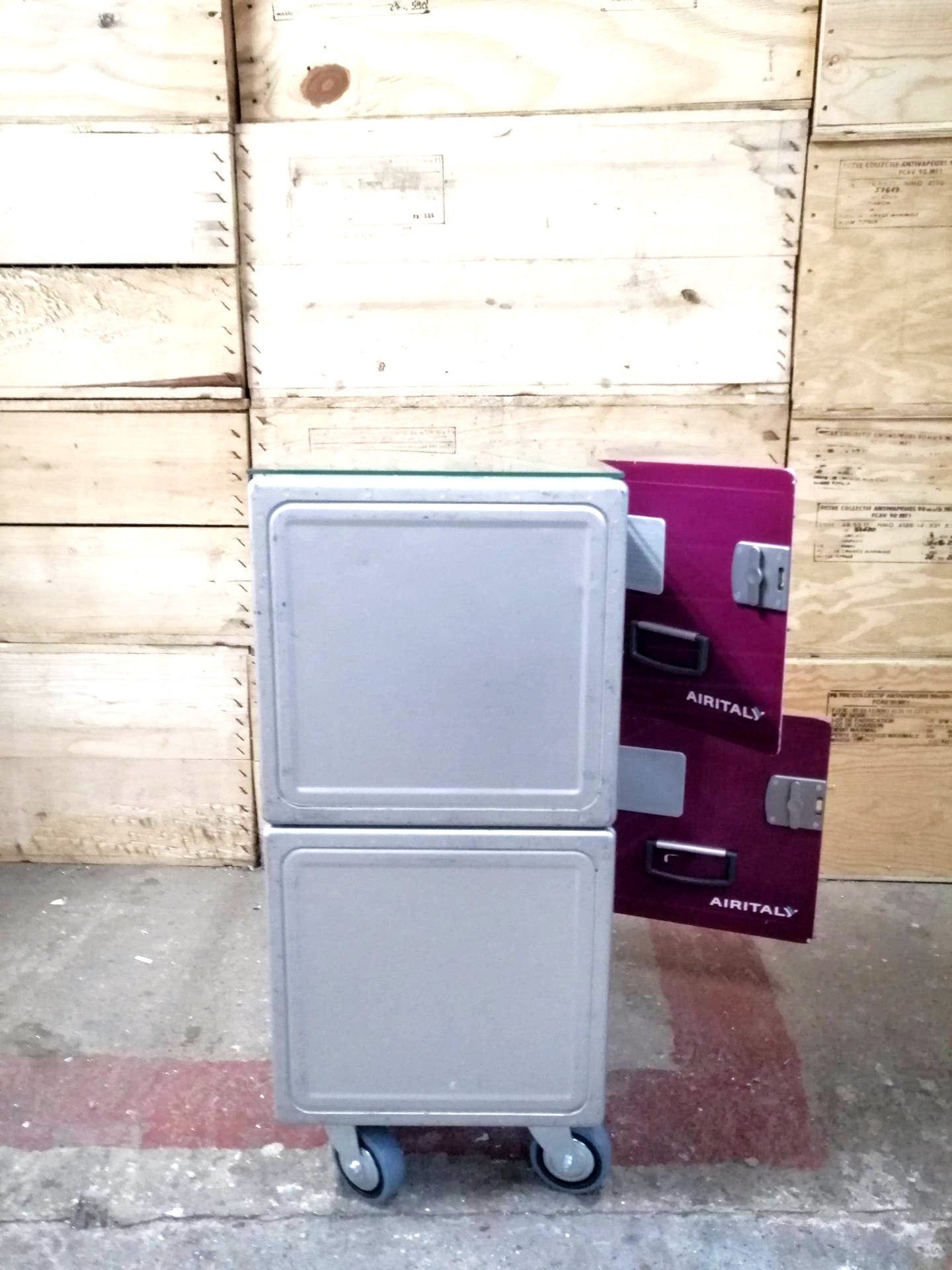 Aircraft Cabinet, Aviaton Storage Cart, Side Table Made of Original Airline Galley Boxes Air Italy, Handmade