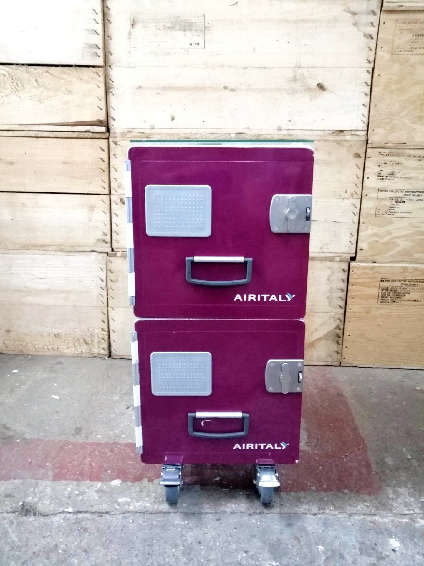 Aircraft Cabinet, Aviaton Storage Cart, Side Table Made of Original Airline Galley Boxes Air Italy, Handmade