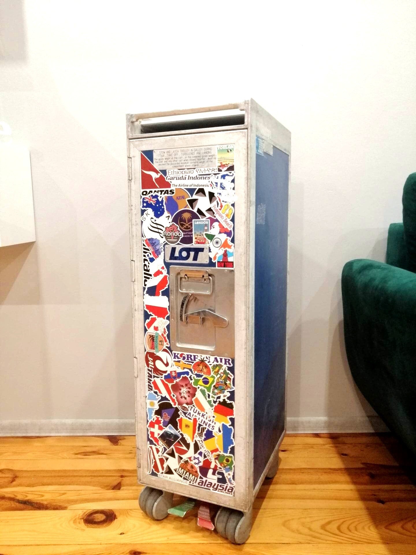 Airline Vintage Galley Trolley, Driessen, Airplane Galley Cart - Airlines, Travels, World Places Design, Graphics - 7 Drawers Included