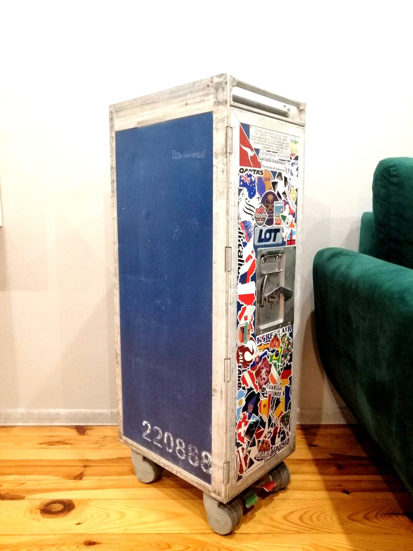 Airline Vintage Galley Trolley, Driessen, Airplane Galley Cart - Airlines, Travels, World Places Design, Graphics - 7 Drawers Included