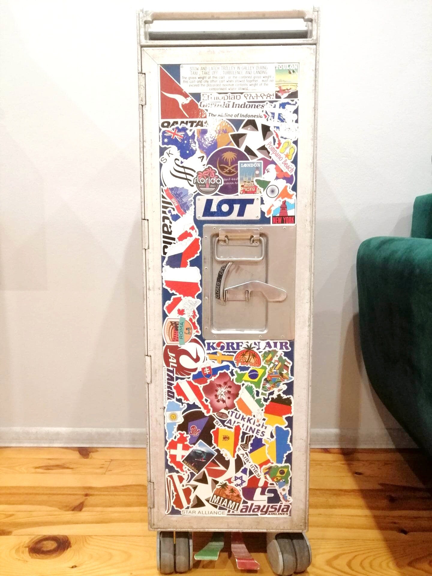 Airline Vintage Galley Trolley, Driessen, Airplane Galley Cart - Airlines, Travels, World Places Design, Graphics - 7 Drawers Included