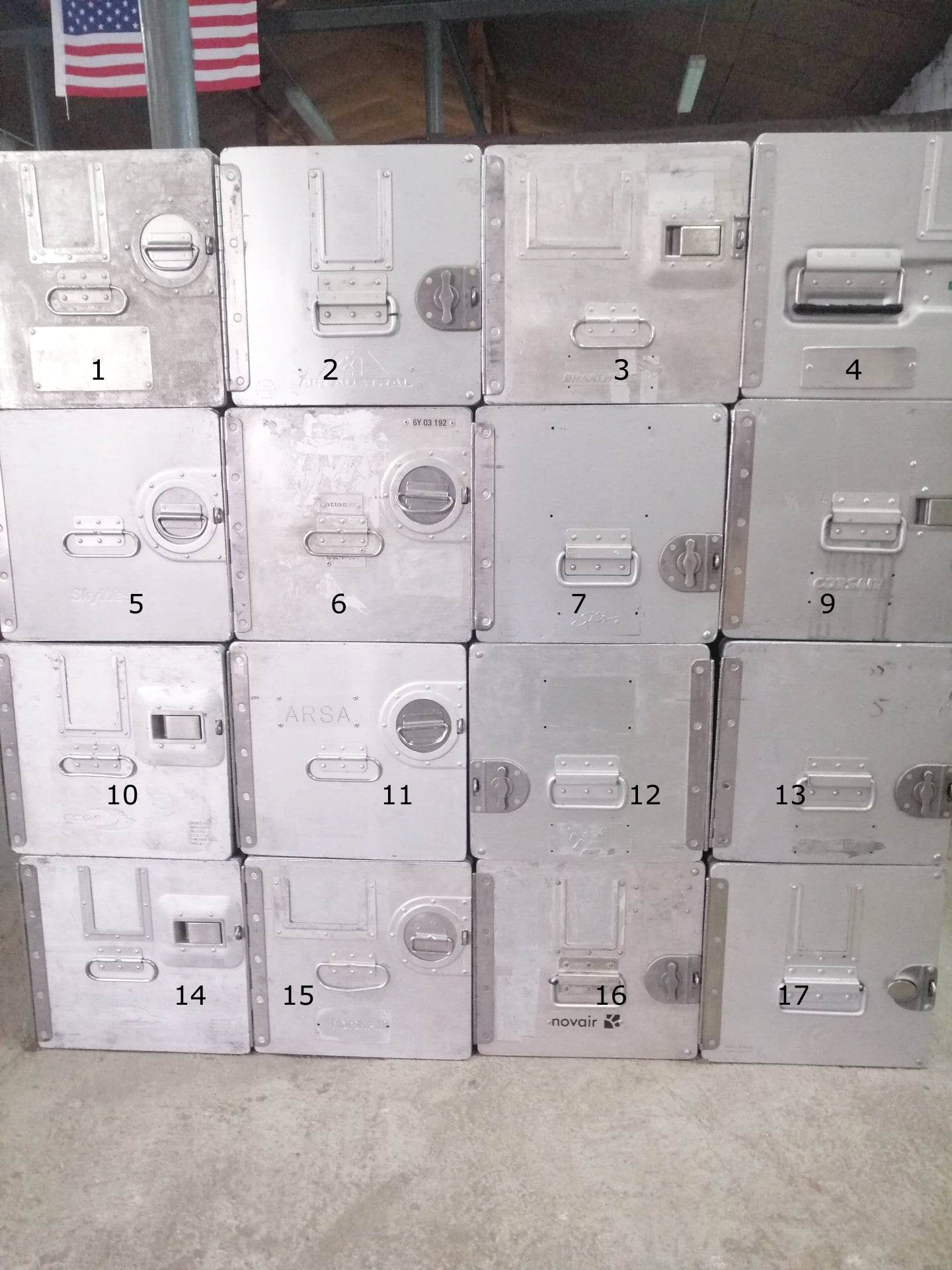 Various Airlines, Original Airline Galley Storage Boxes, Aircraft Storage Containers, Cabinet, Flugzeugcontainer, Flight Case