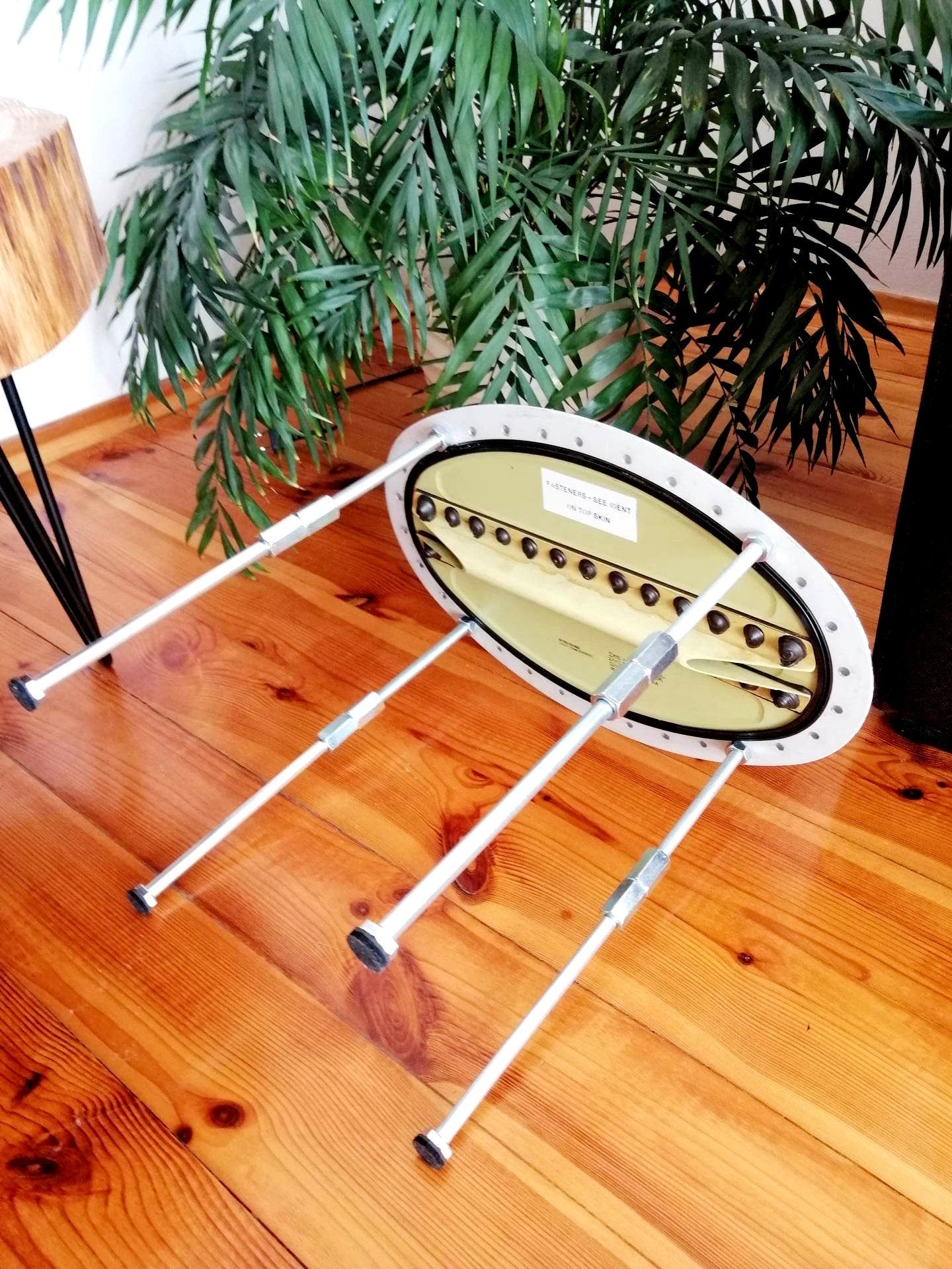 Aviation Side Table | Aircraft Side Table Upcycled from Airbus A319 Fuel Tank Door Panel PT-MZF | Aviation Art - World Airlines Graphics