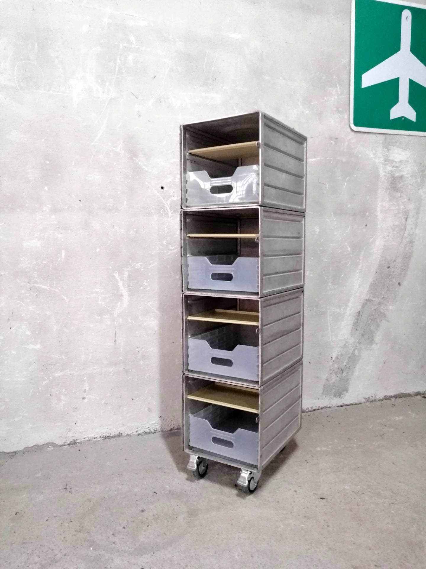 Aircraft Cabinet, Aviaton Storage Locker, Airline Cart Trolley Made of Original Airline Galley Boxes Aero Lloyd, Handmade