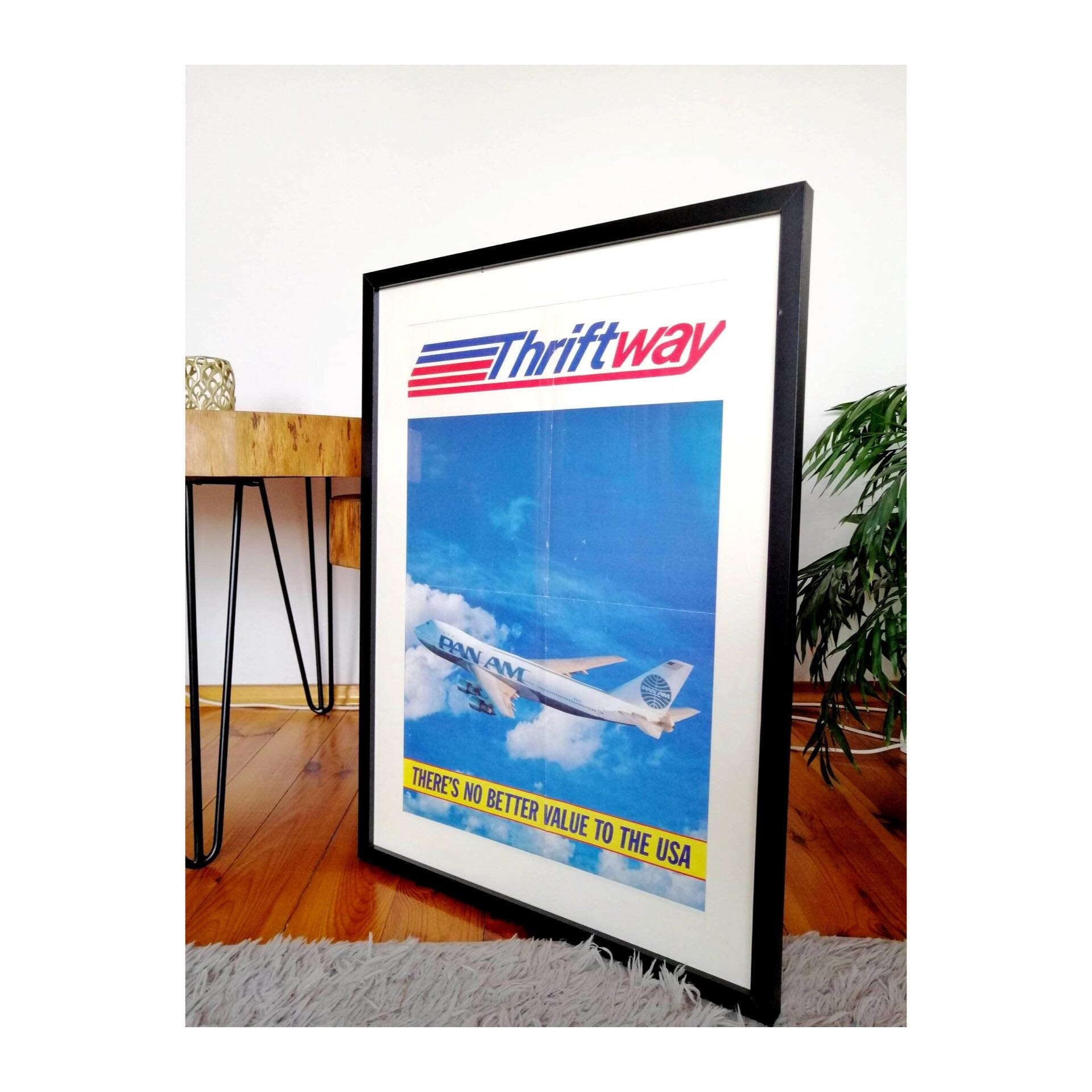 Original Pan Am Boeing 747 Framed Poster - | There is no Better Value to the USA | Pan American World Airways Poster 1970s | Aviation Gift