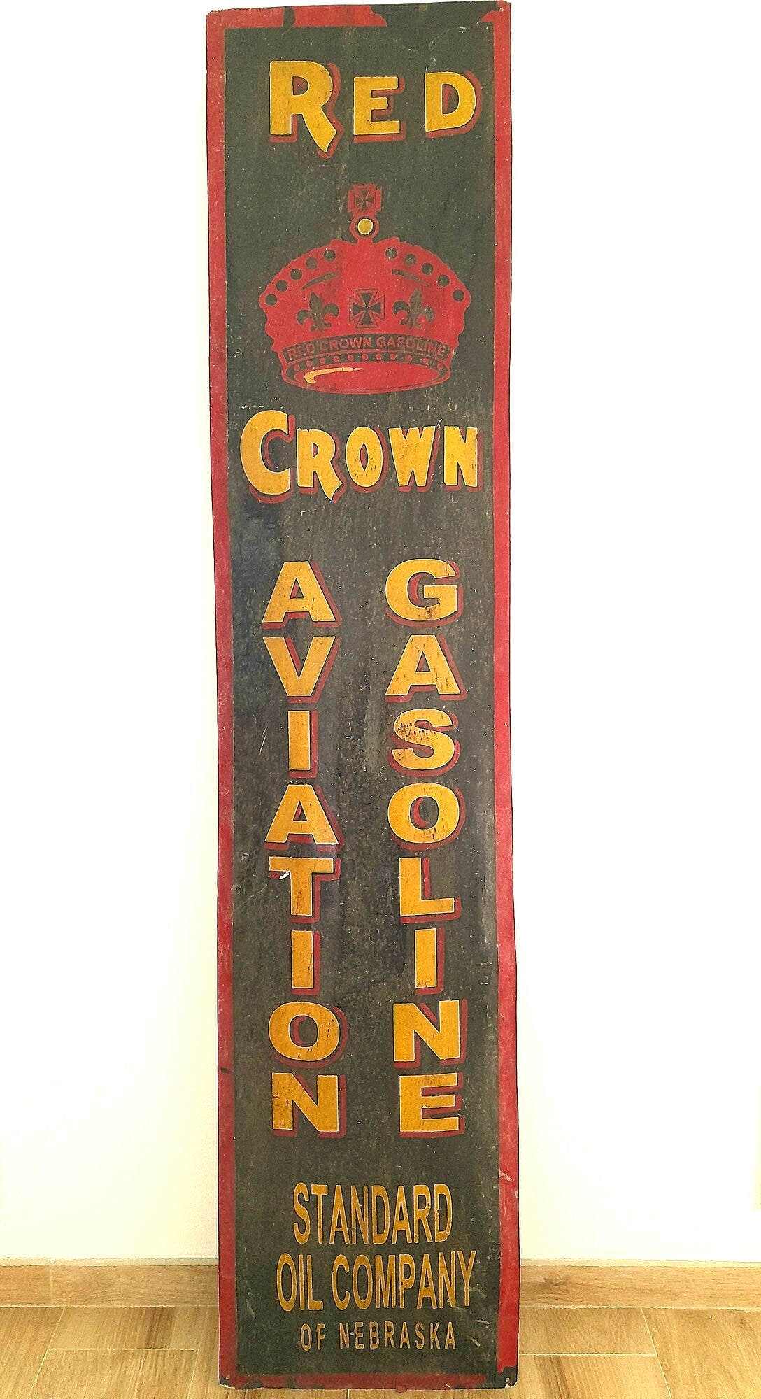 Red Crown Aviation Gasoline | Original Large Advertising Sign 1970' | Red Crown Mini-Museum Indiana | Standard Oil Company