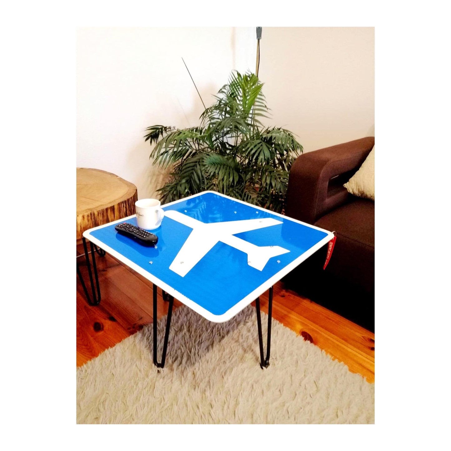 Authentic Airport Texas Highway Sign Upcycled to Table, Aviation Side Table