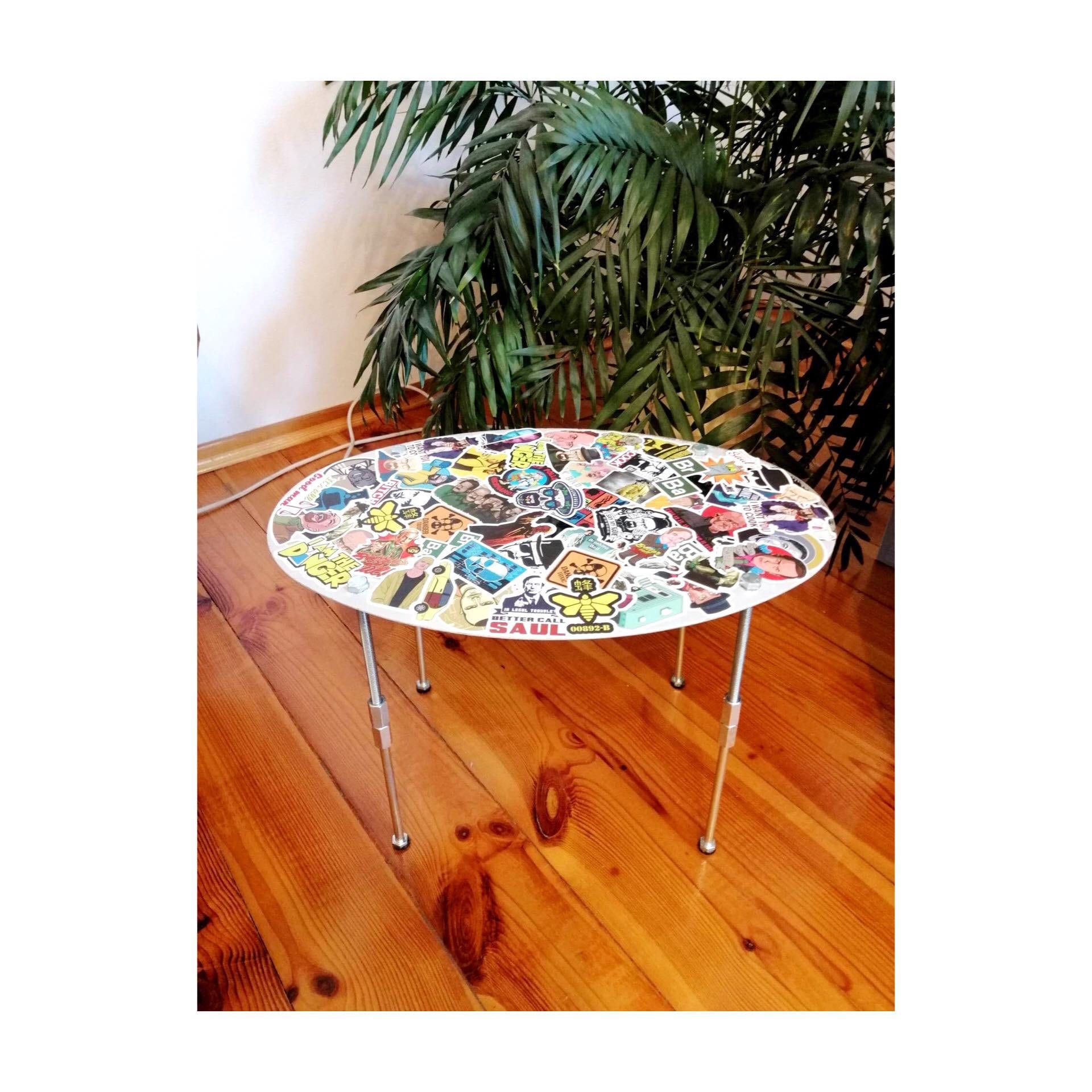 Aircraft Side Table Upcycled from Airbus A319 Fuel Tank Door Panel | Breaking Bad Movie Graphics