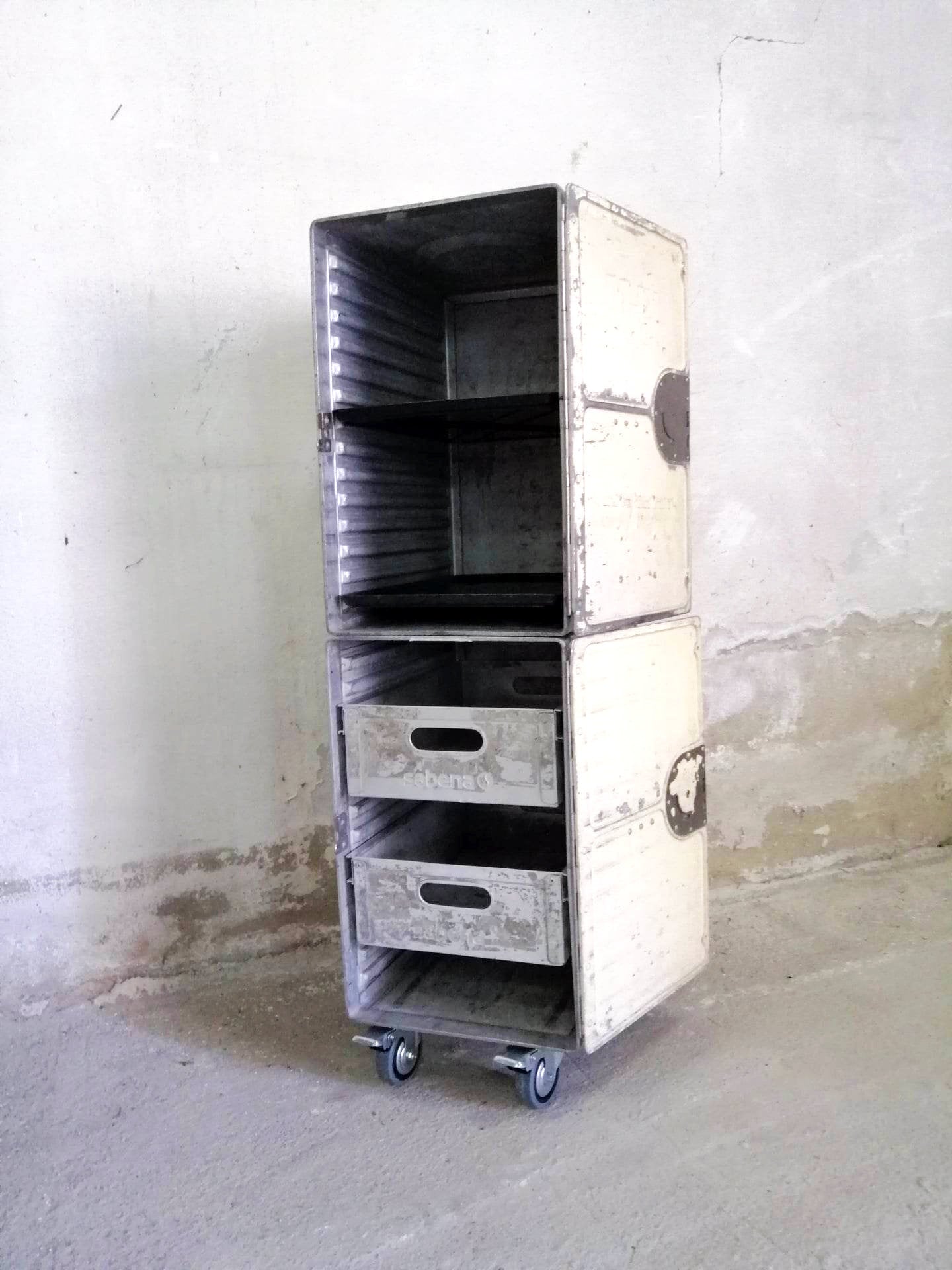 KLM Airline Galley Storage Cabinet | Unique Aircraft Storage Trolley Cart | KLM Double Industrial Containers | Industrial Aviation Furniture
