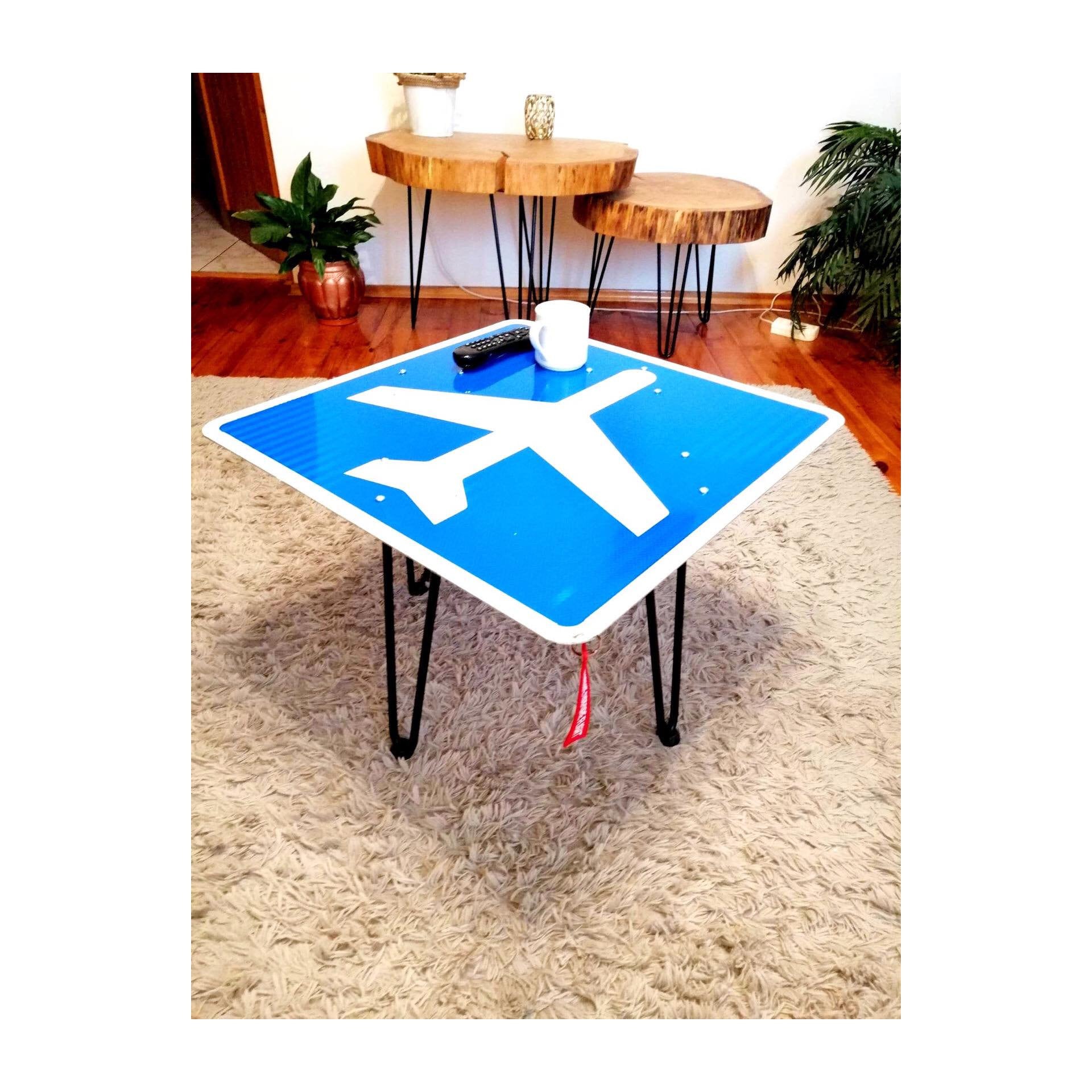 Authentic Airport Texas Highway Sign Upcycled to Table, Aviation Side Table