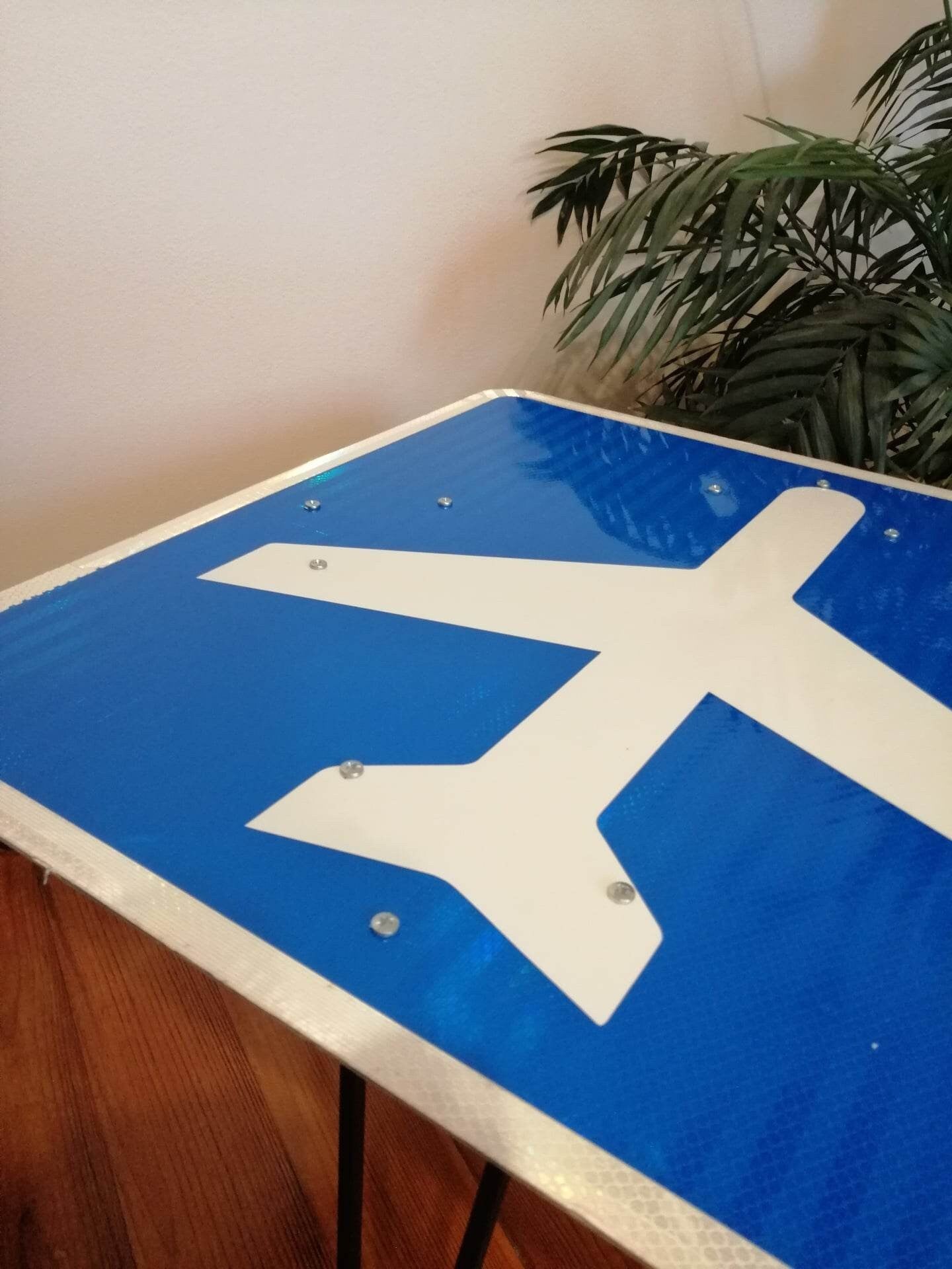 Authentic Airport Texas Highway Sign Upcycled to Table, Aviation Side Table