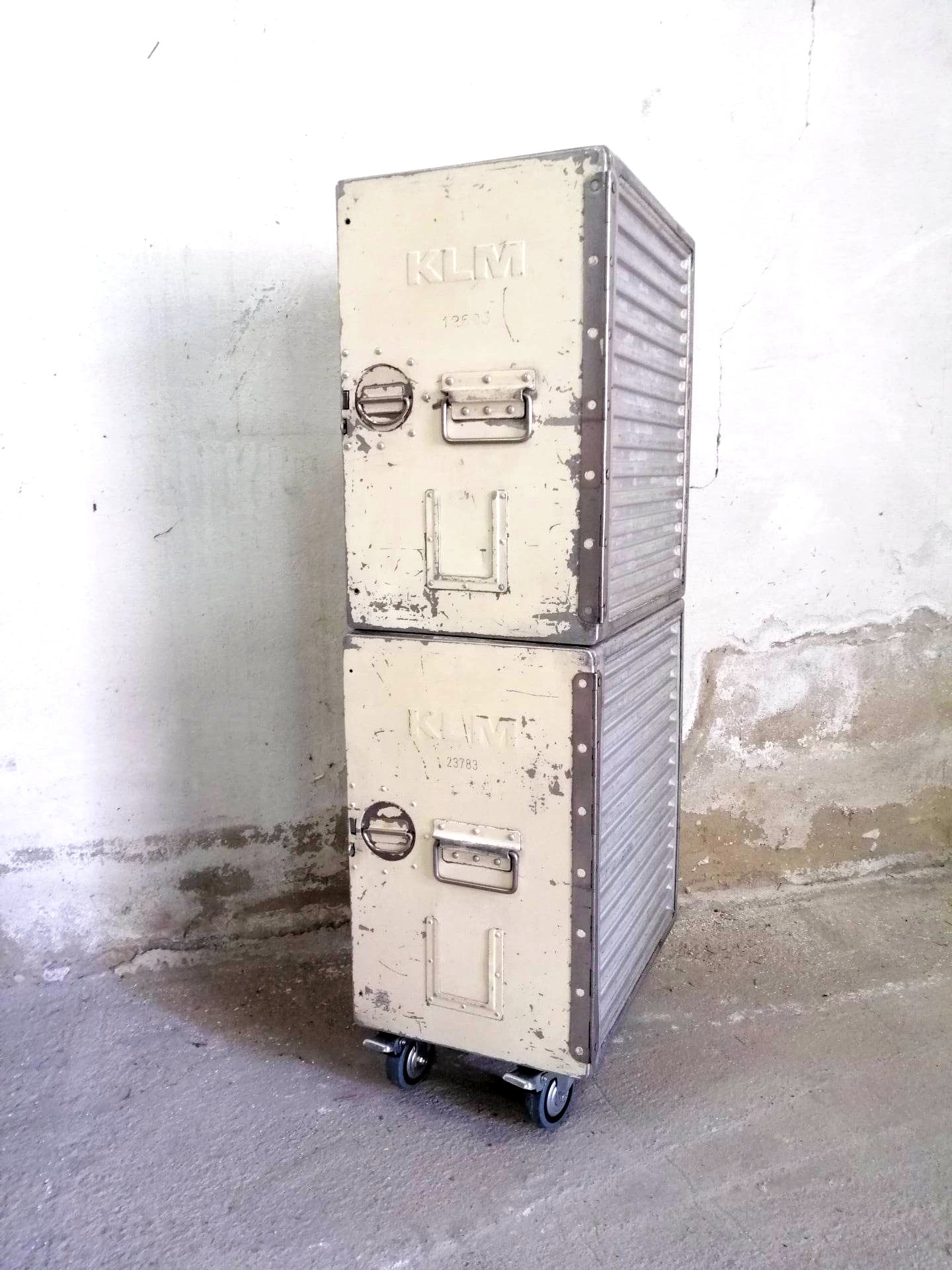 KLM Airline Galley Storage Cabinet | Unique Aircraft Storage Trolley Cart | KLM Double Industrial Containers | Industrial Aviation Furniture