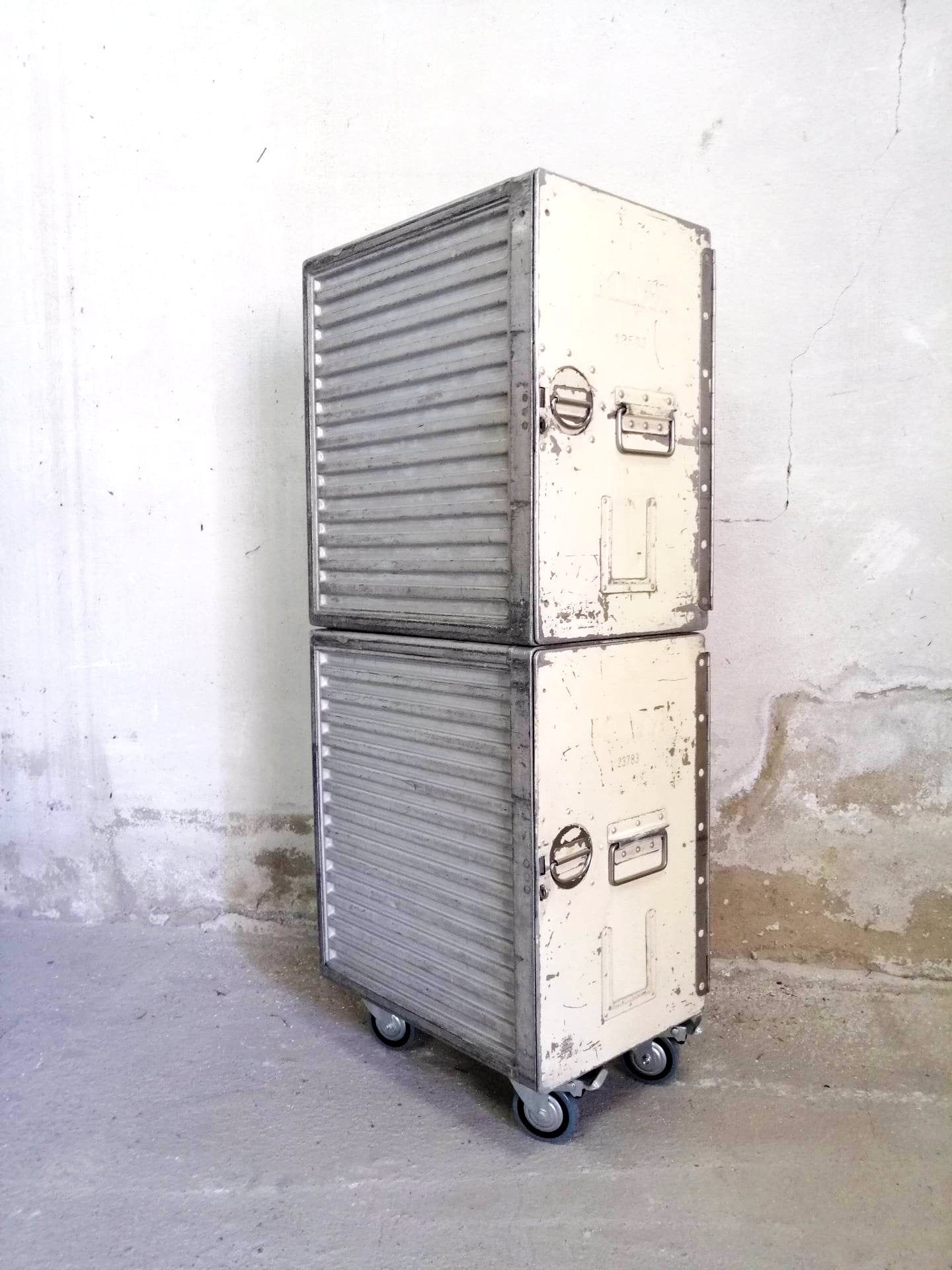 KLM Airline Galley Storage Cabinet | Unique Aircraft Storage Trolley Cart | KLM Double Industrial Containers | Industrial Aviation Furniture