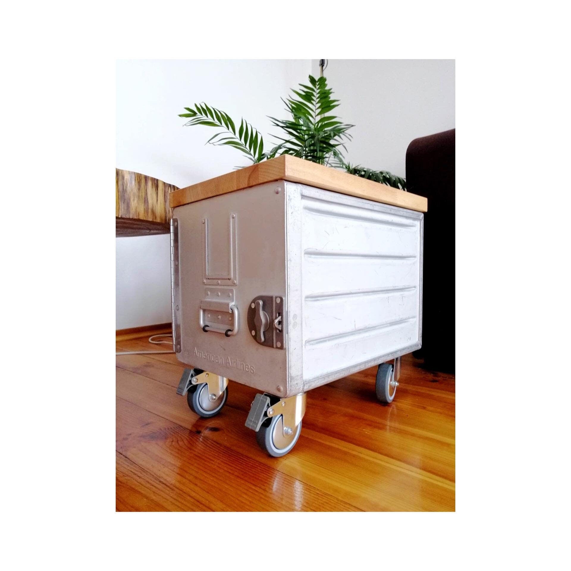 American Airlines Side Table Galley Box with 2 AA Drawers and Wooden Top | Airplane Cabinet