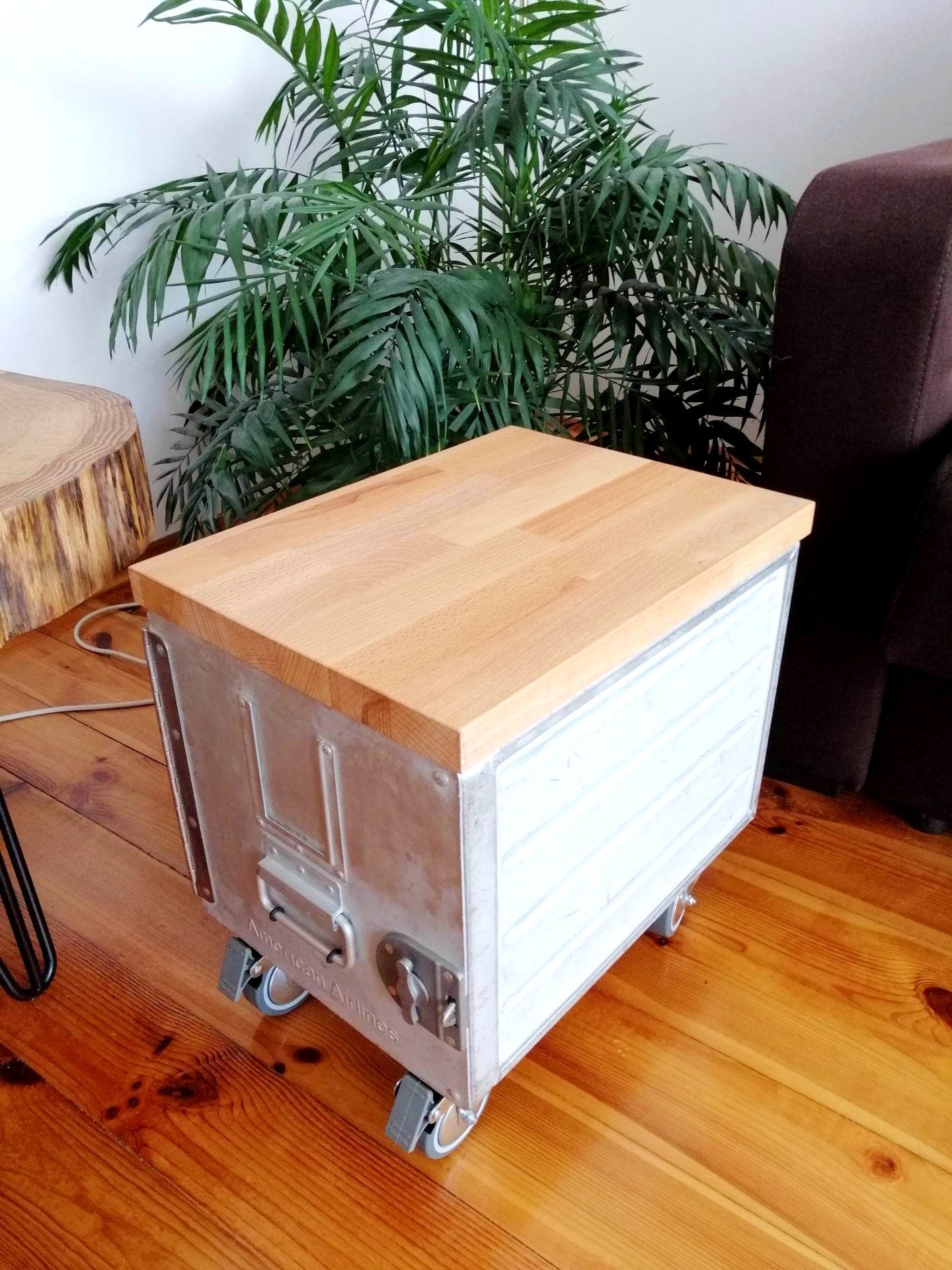 American Airlines Side Table Galley Box with 2 AA Drawers and Wooden Top | Airplane Cabinet