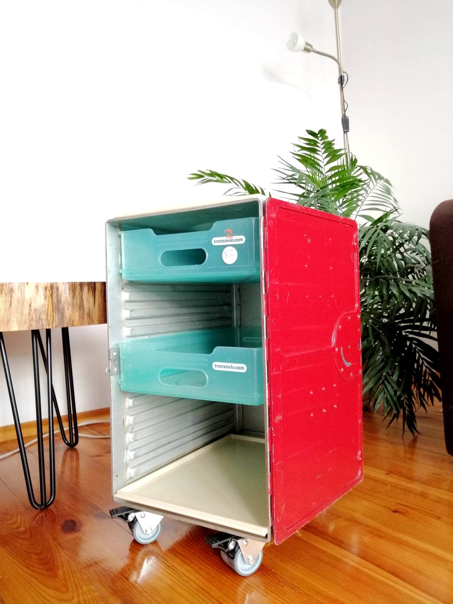 Airplane Cabinet, Transavia Airline Galley Box as a Nightstand, Side Table, Industrial Storage Cabinet, Aircraft Trolley