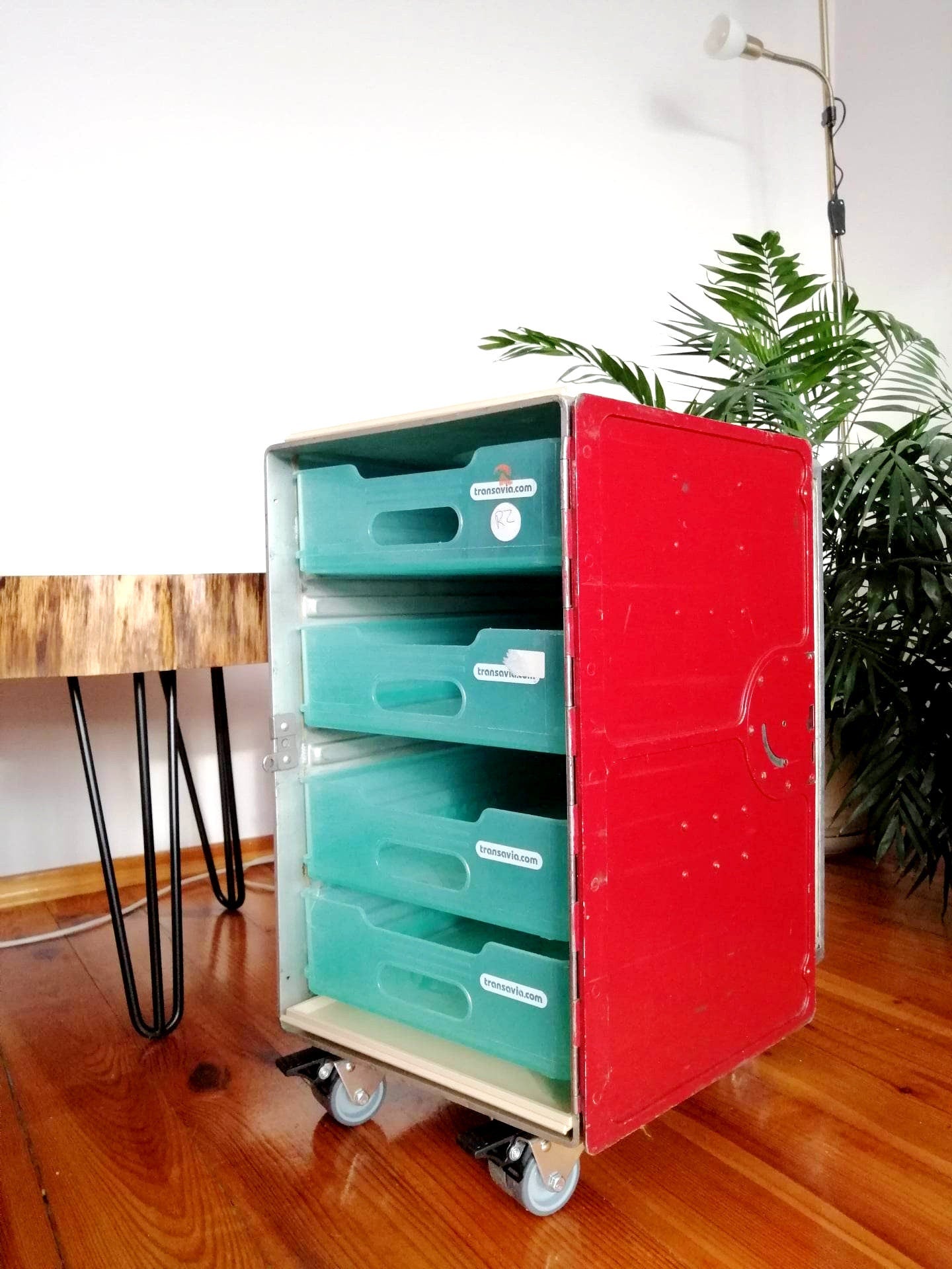 Airplane Cabinet, Transavia Airline Galley Box as a Nightstand, Side Table, Industrial Storage Cabinet, Aircraft Trolley