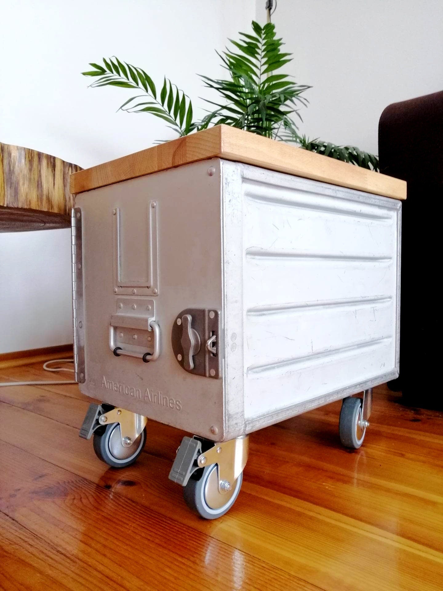 American Airlines Side Table Galley Box with 2 AA Drawers and Wooden Top | Airplane Cabinet