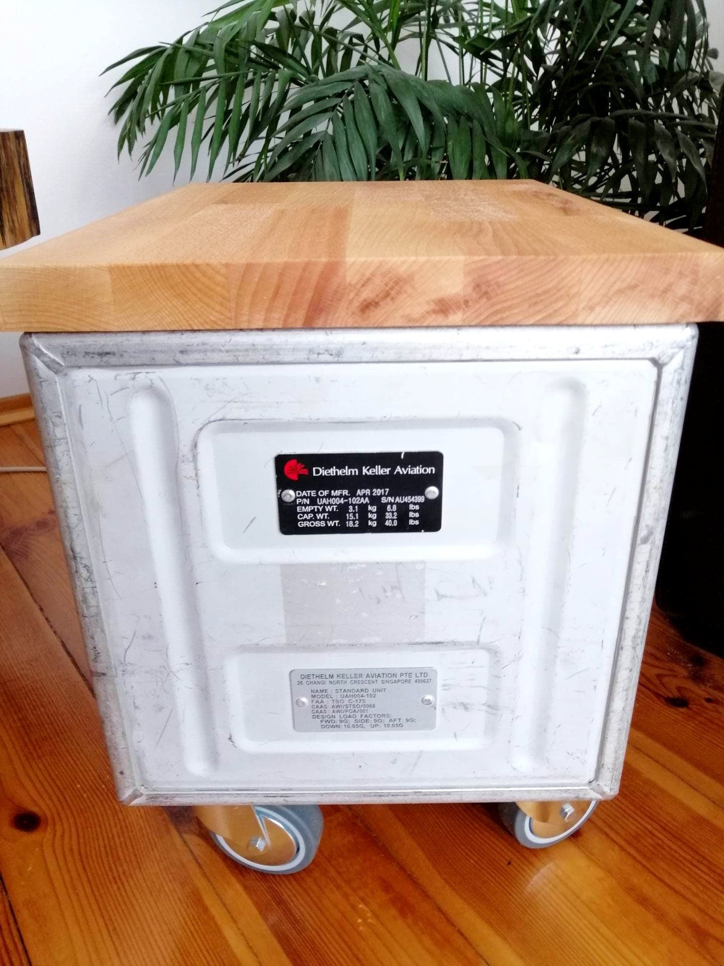 American Airlines Side Table Galley Box with 2 AA Drawers and Wooden Top | Airplane Cabinet