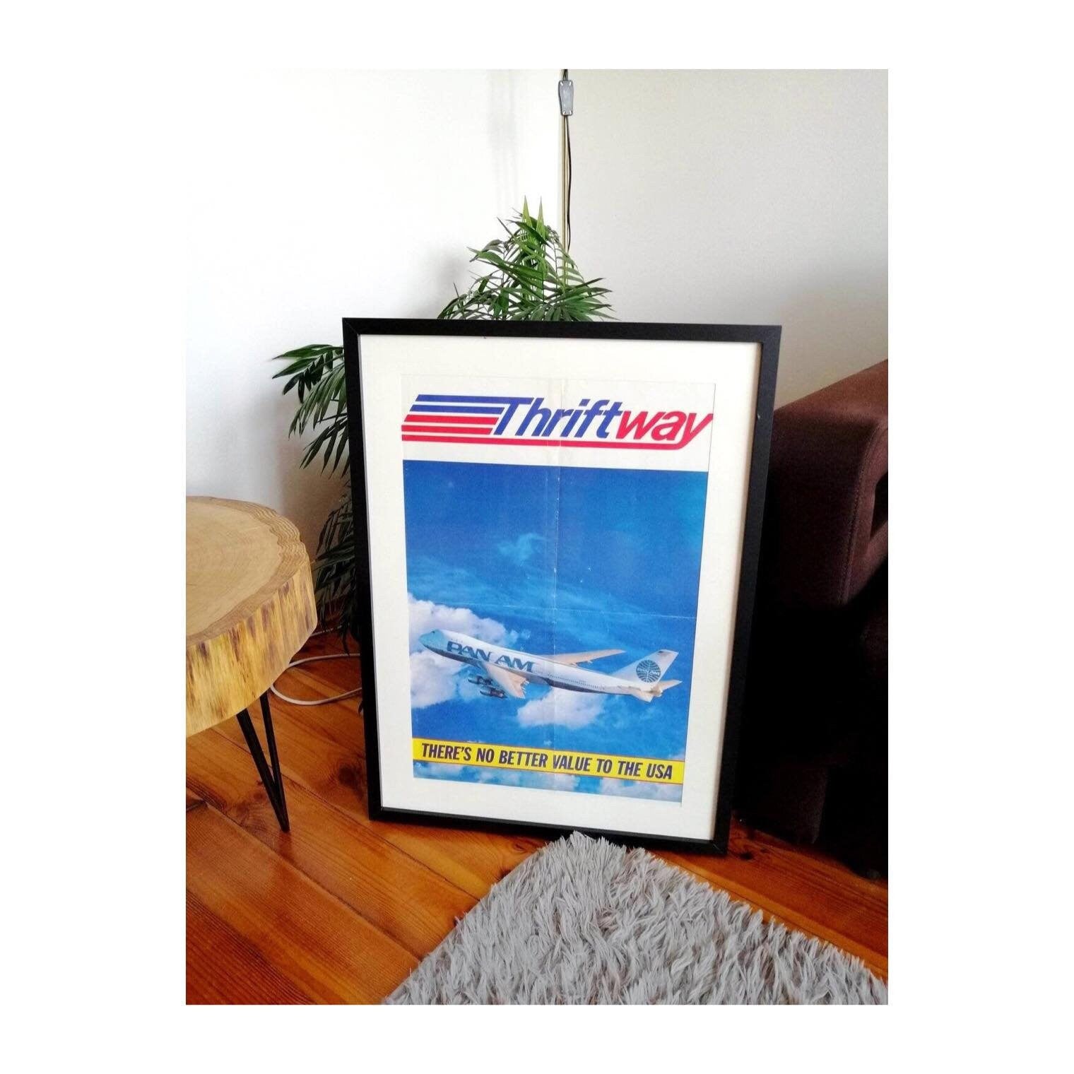Original Pan Am Boeing 747 Framed Poster - | There is no Better Value to the USA | Pan American World Airways Poster 1970s | Aviation Gift